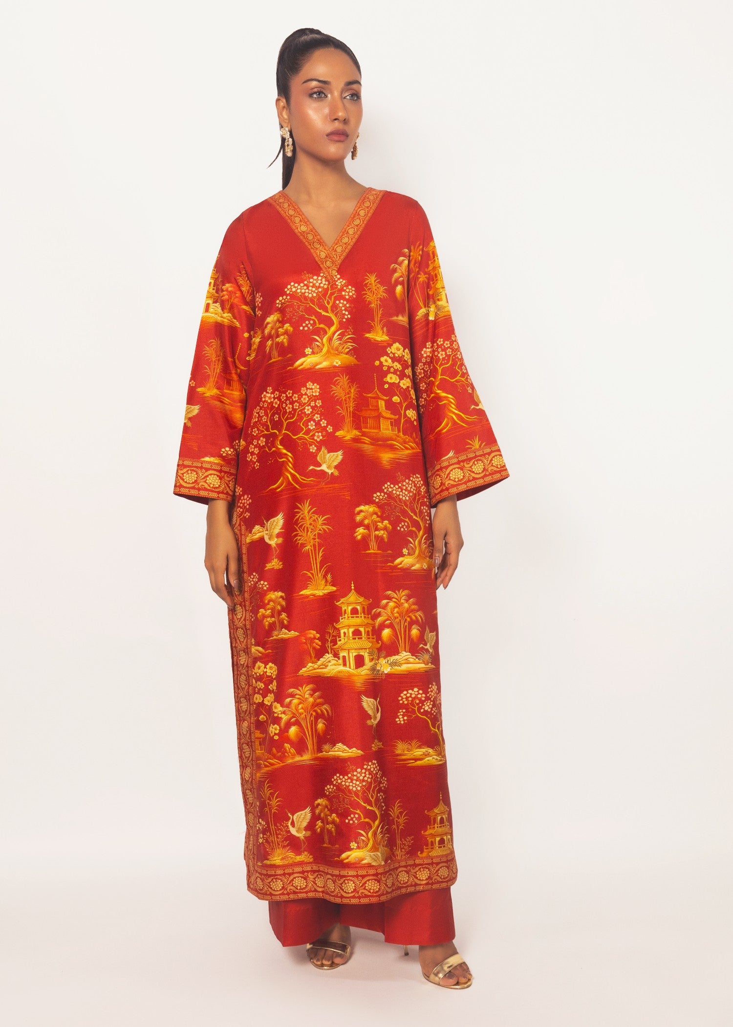 silk Kurta Set in Crimson