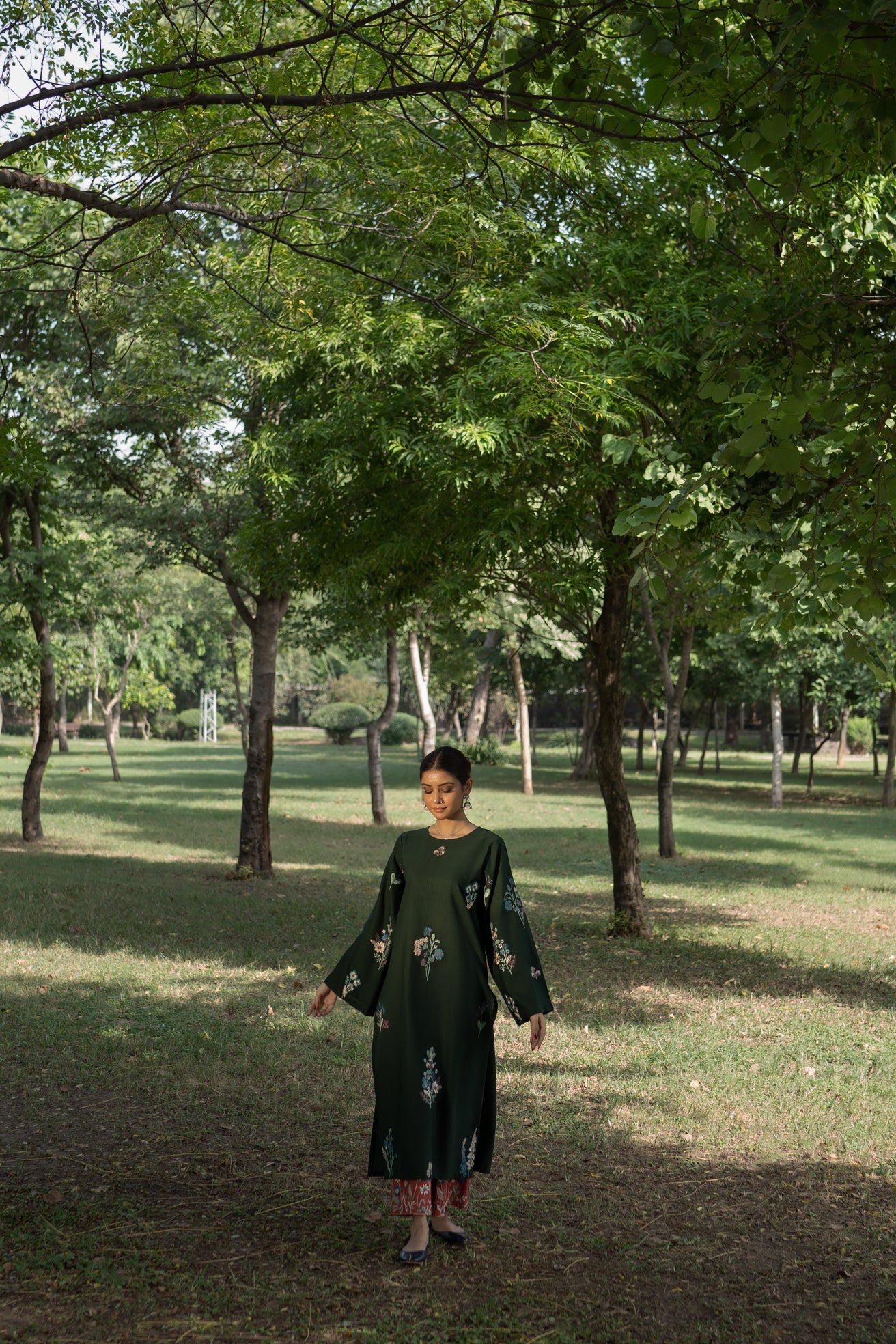 slub khaddar Kurta Set in Rust orange, bottle green