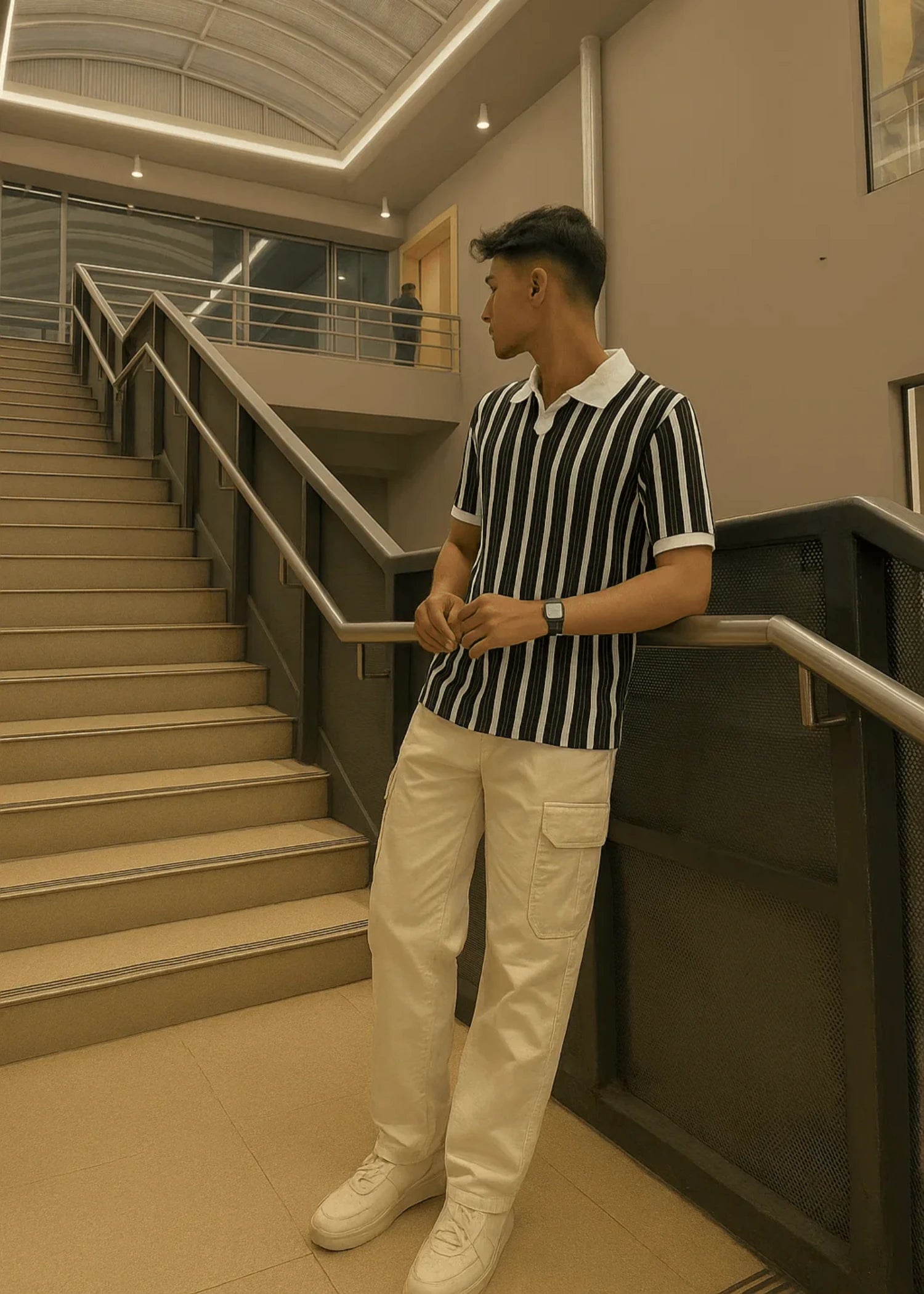 cotton Polo Shirt in White, black