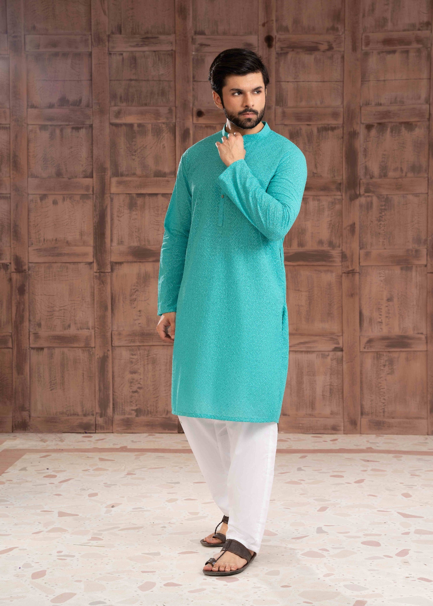 chikankari cotton Kurta in Turquoise