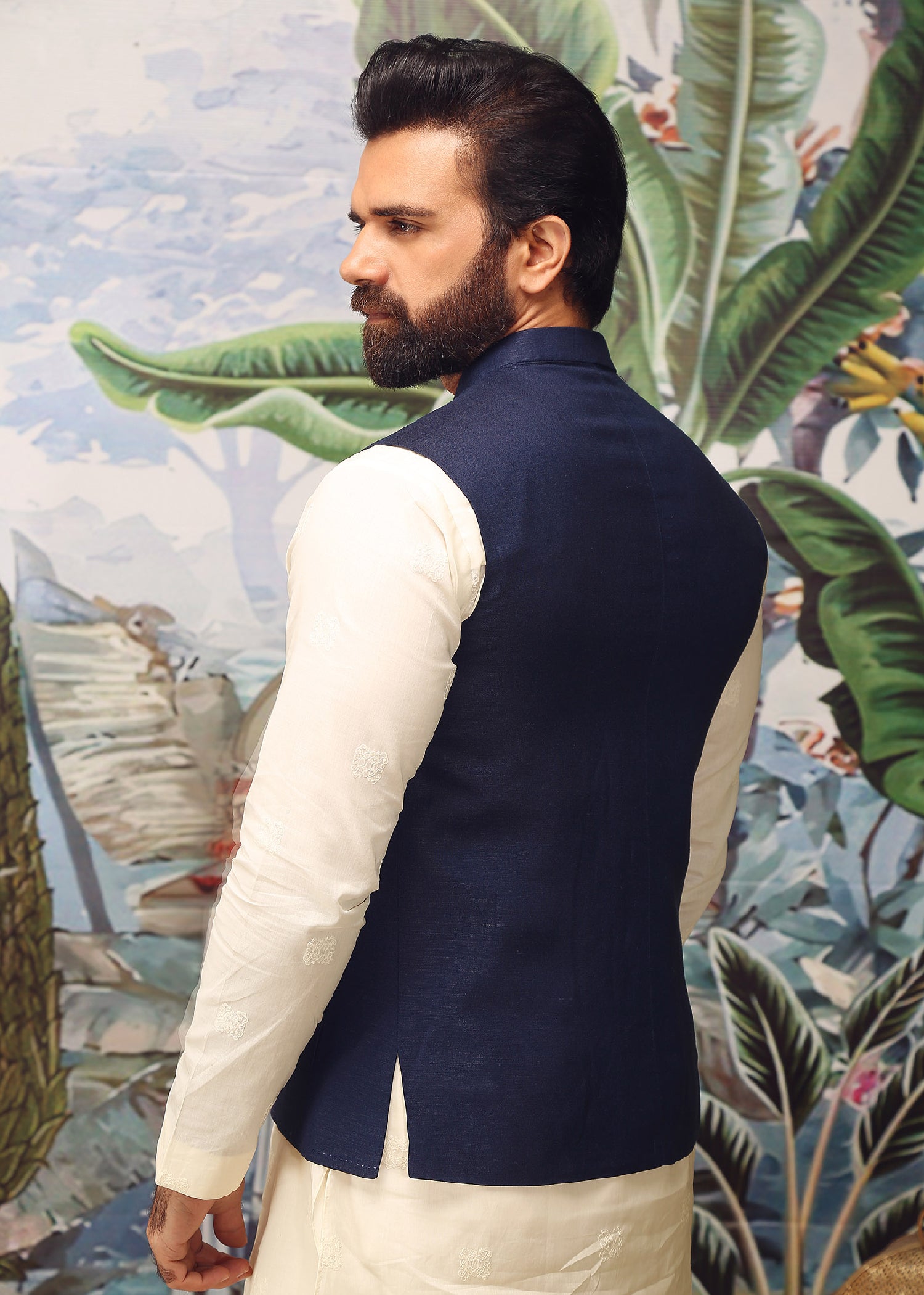 cotton linen Waistcoat in Navy blue