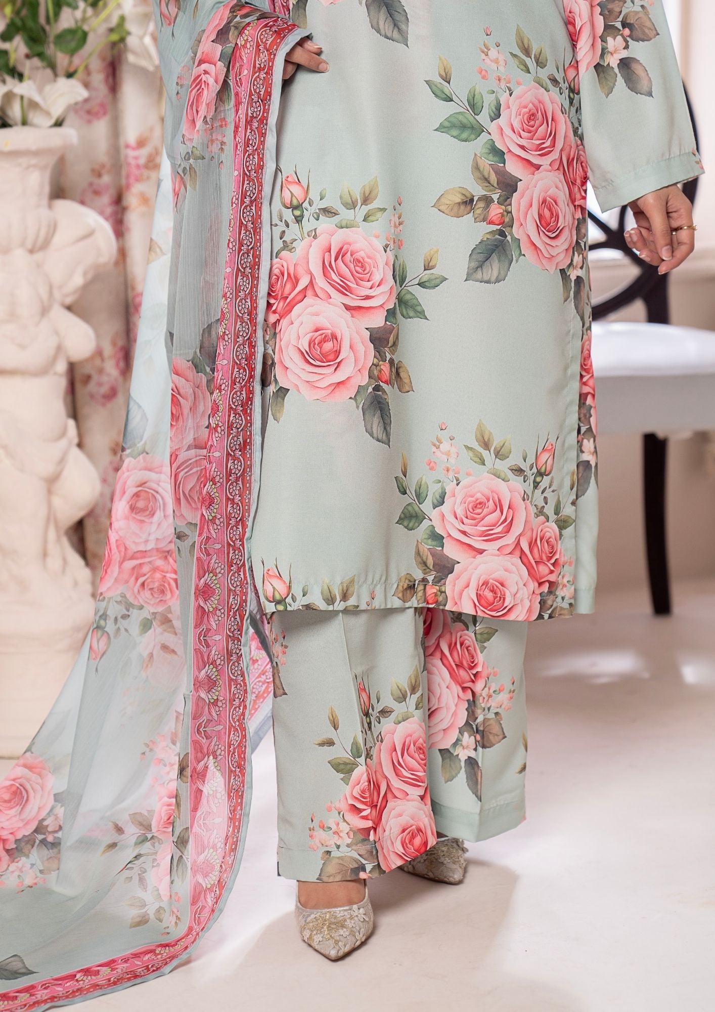 arabic lawn Kurta Set in Cloud blue