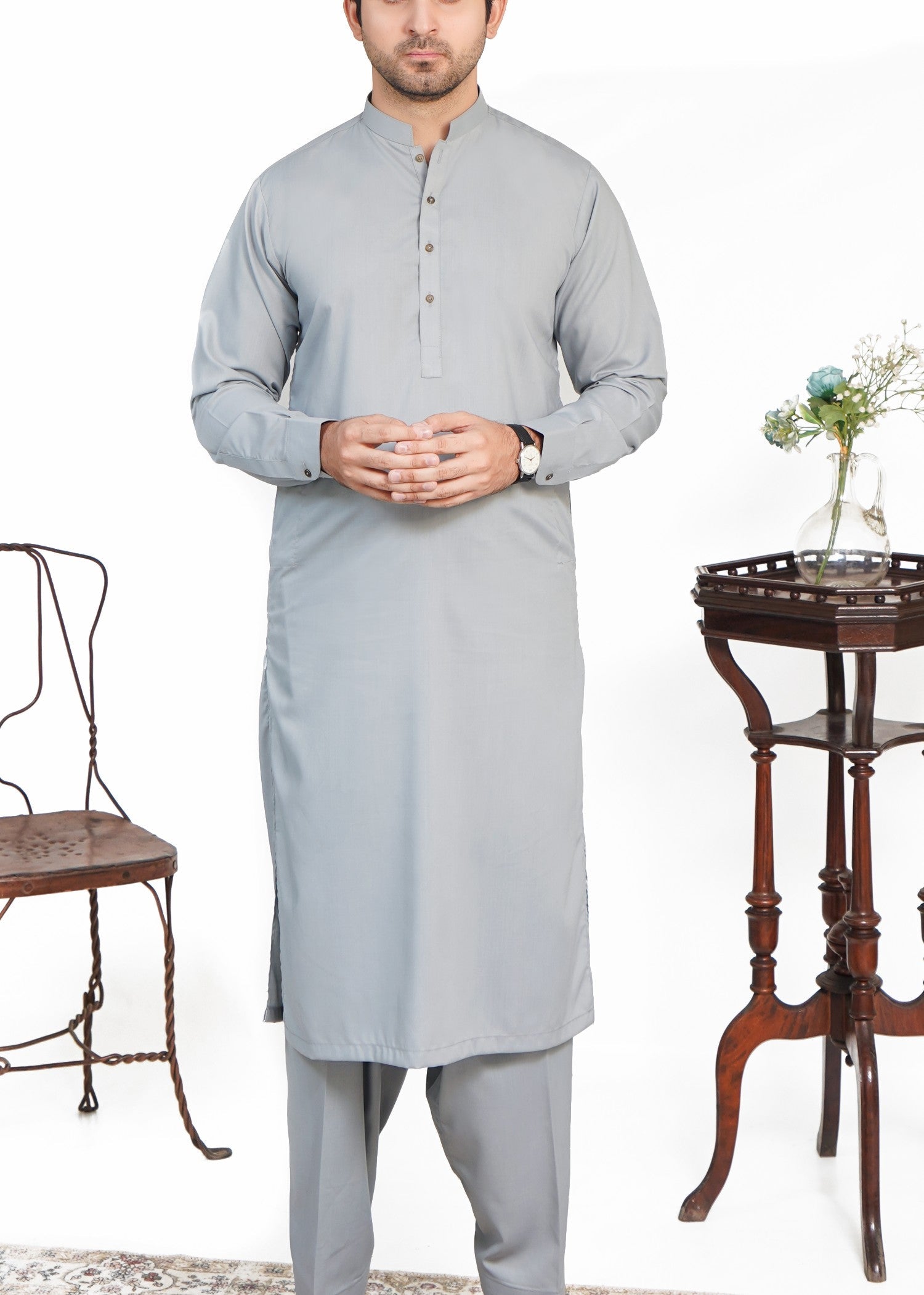 wash & wear Shalwar Kameez in Ash grey by Kafoor Clothing