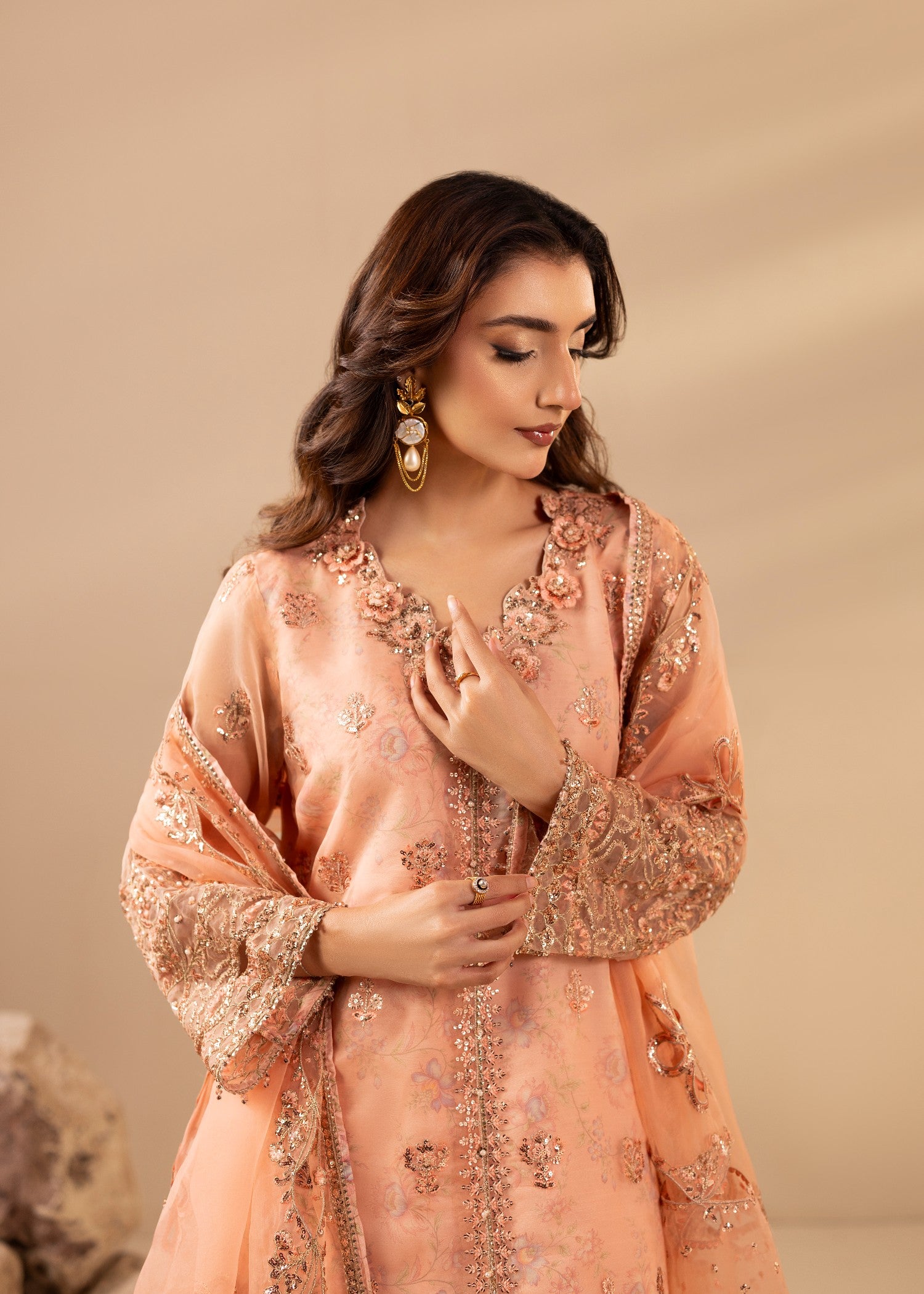 organza Sharara in Peach pink