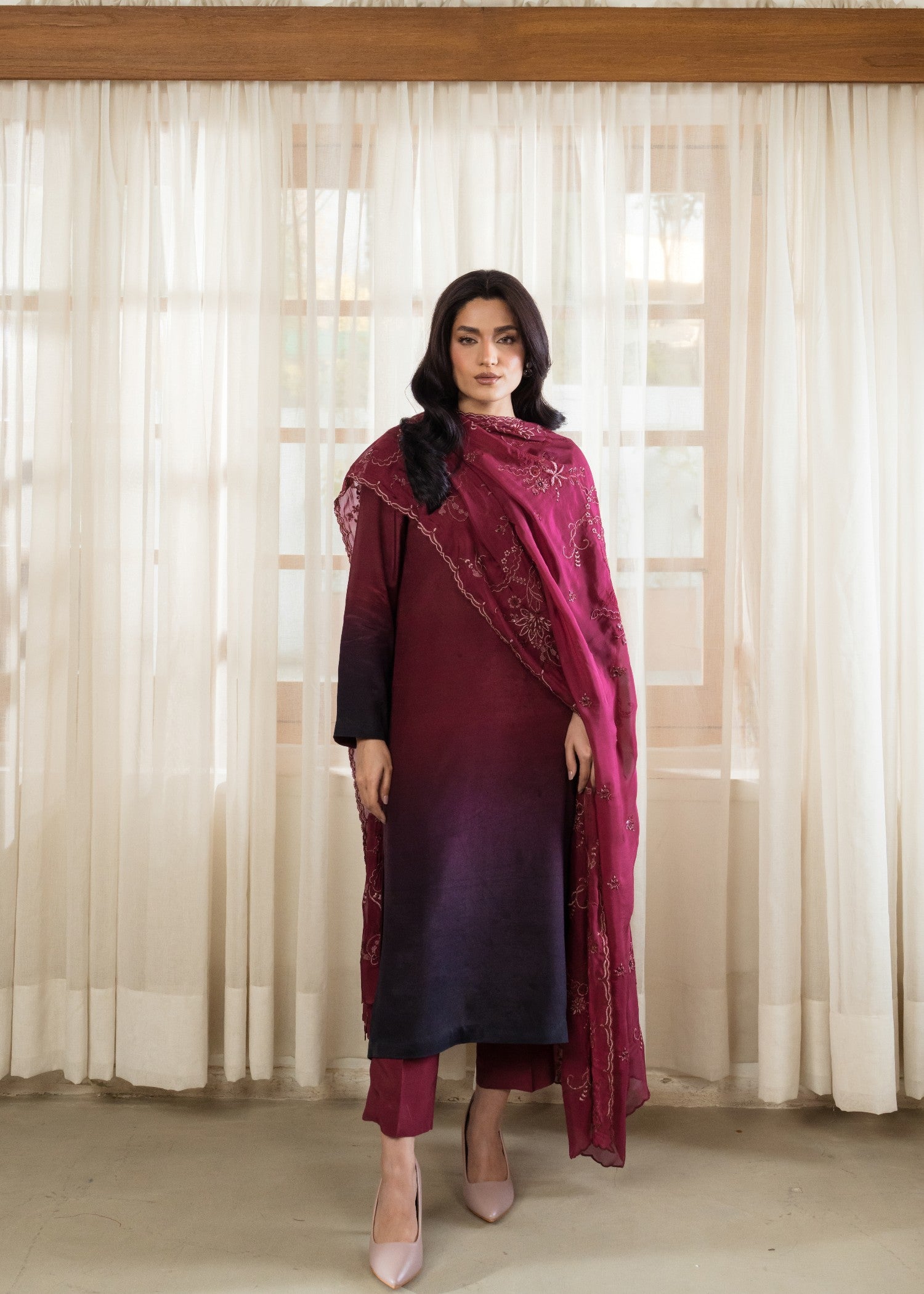 raw silk Kurta Set in Burgundy