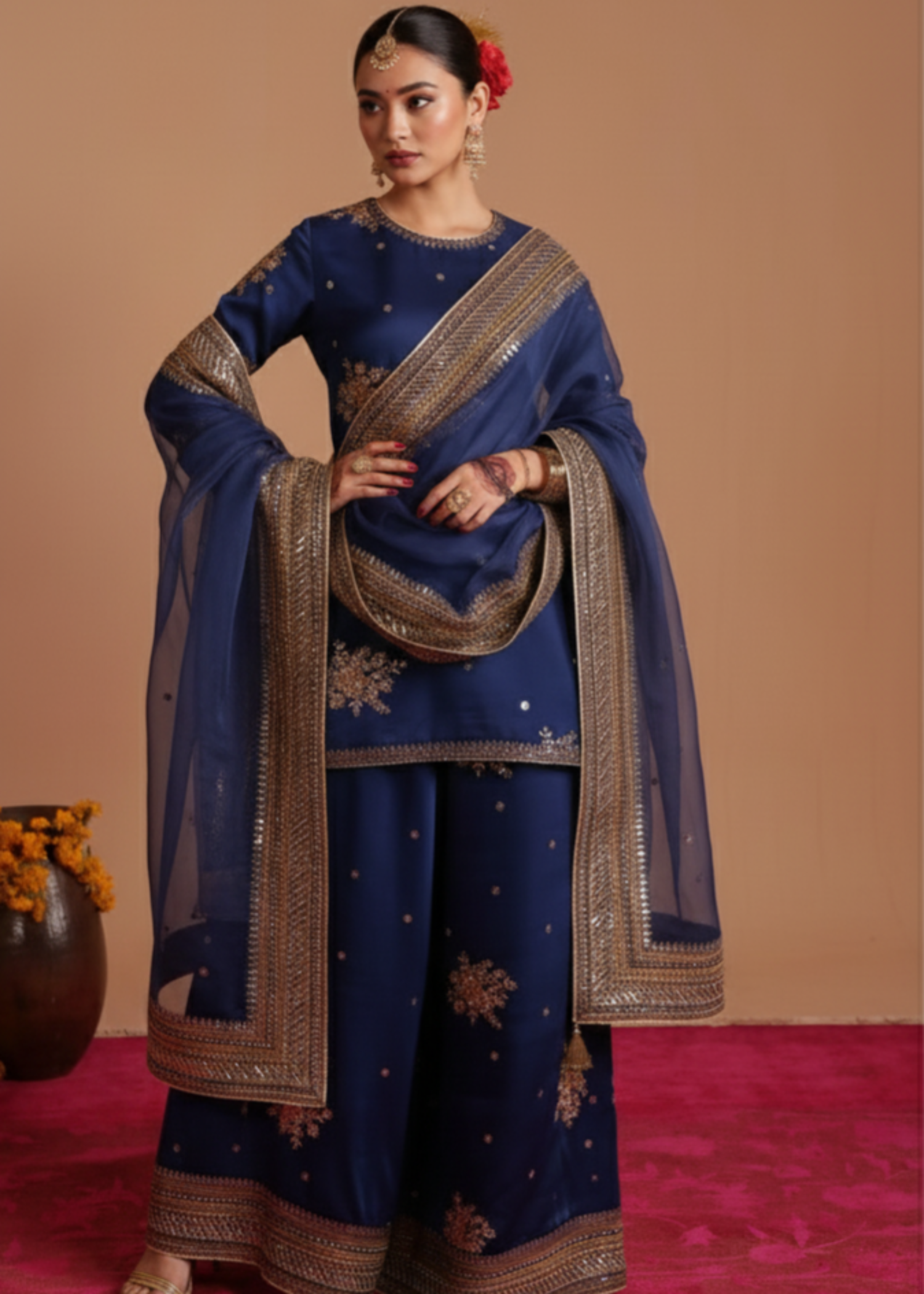 raw silk Kurta Set in Cobalt blue