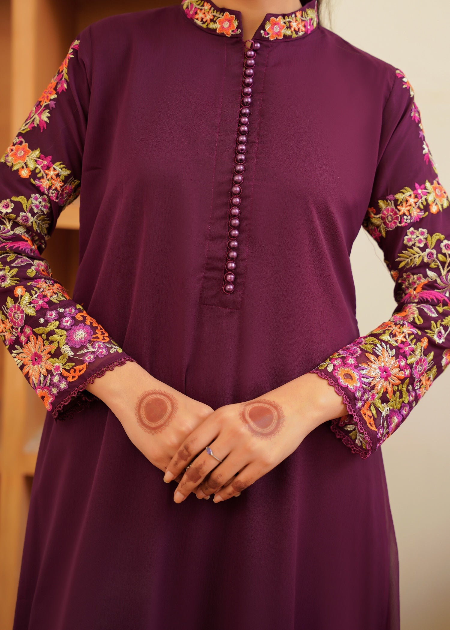 chiffon Pishwas in Plum