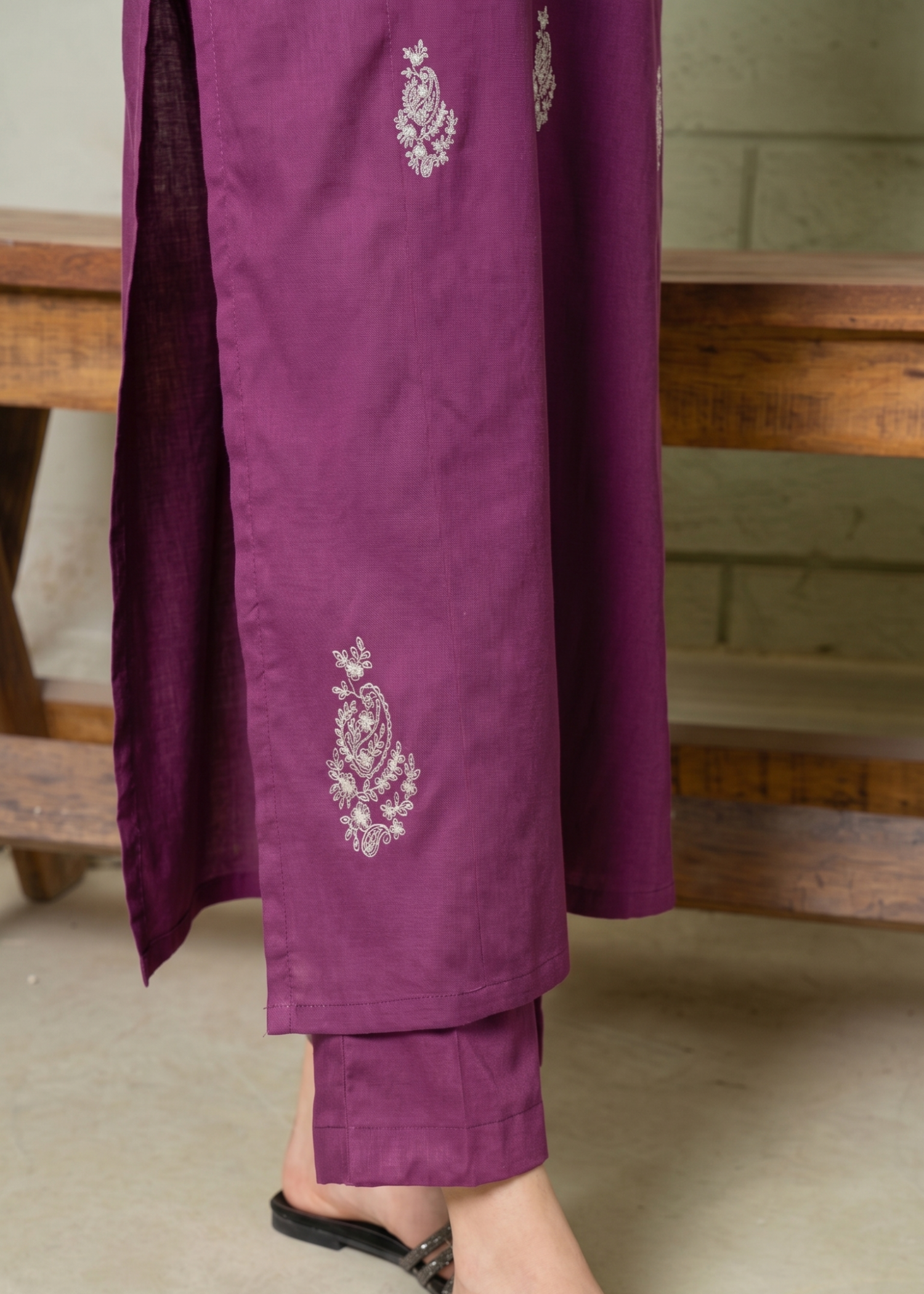 linen Kurta Set in Purple