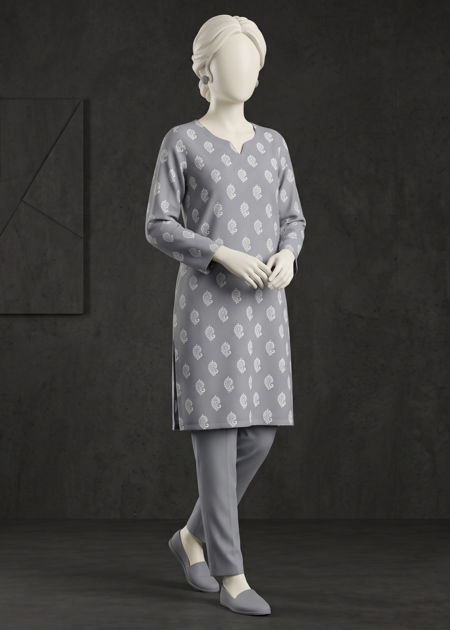 arabic lawn Kurta Set in Grey