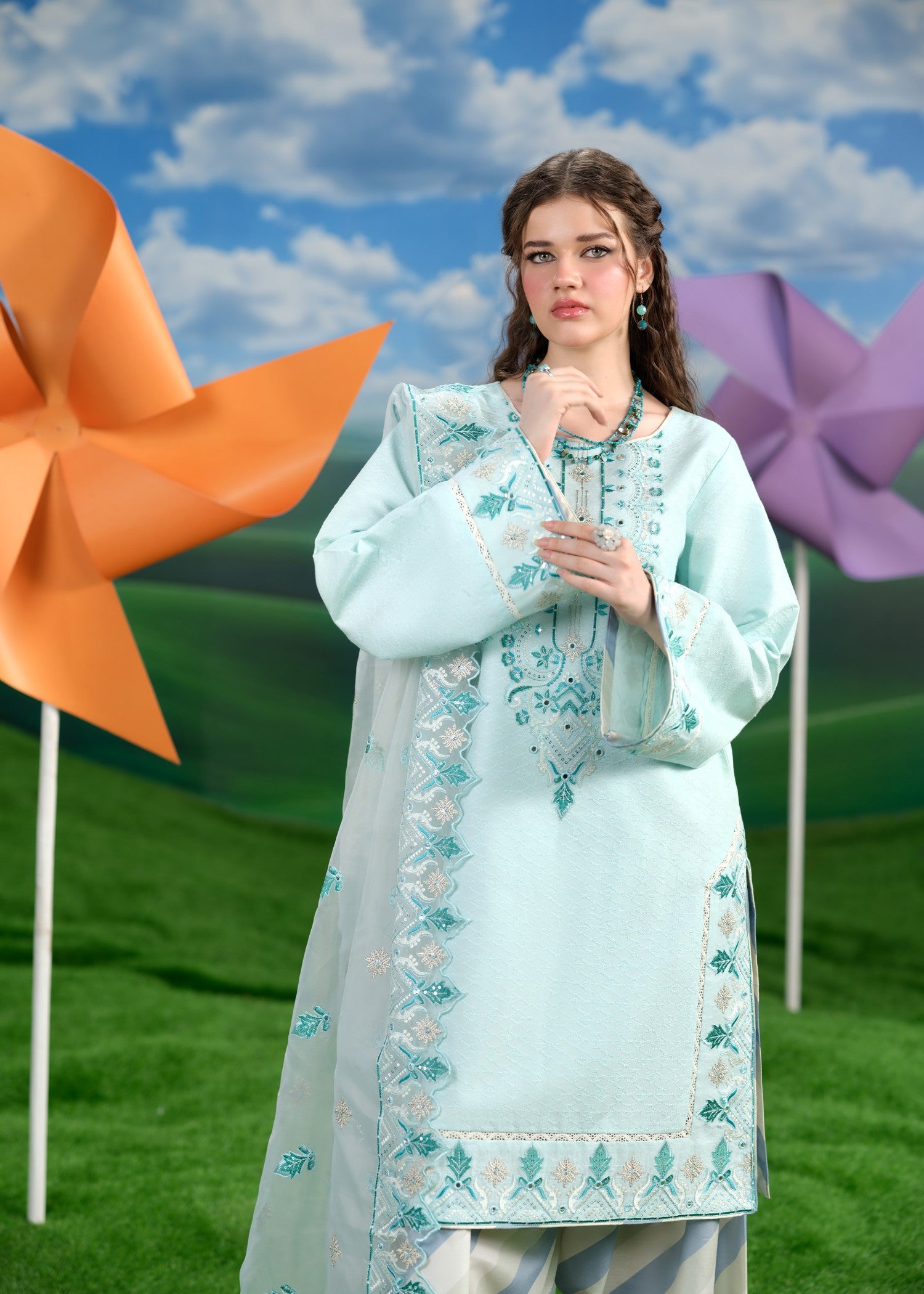 chikankari cotton Kurta Set in Sky