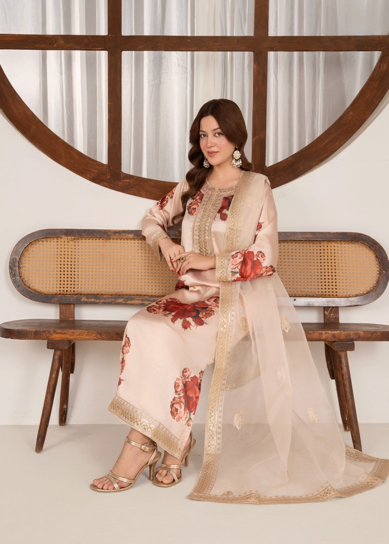 silk charmeuse Kurta Set in Cream