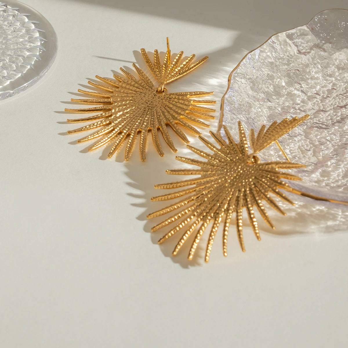 18K Gold Plated Stainless Steel Vintage Ginkgo Leaf Earrings for Women