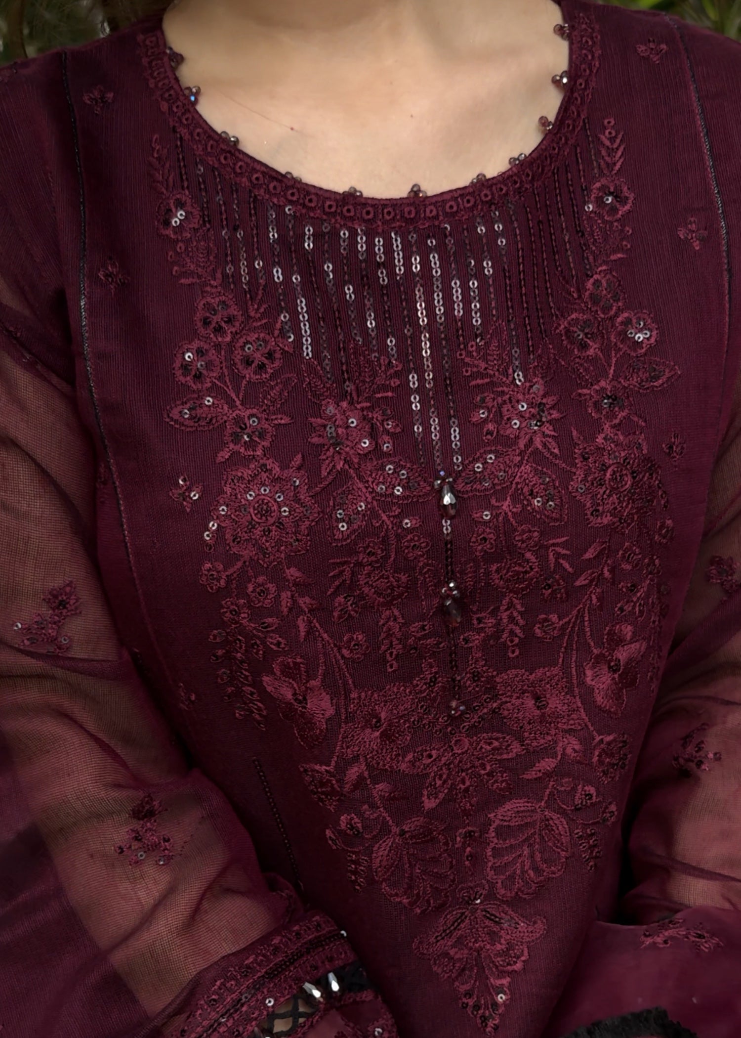 khaddi net Kurta Set in Plum