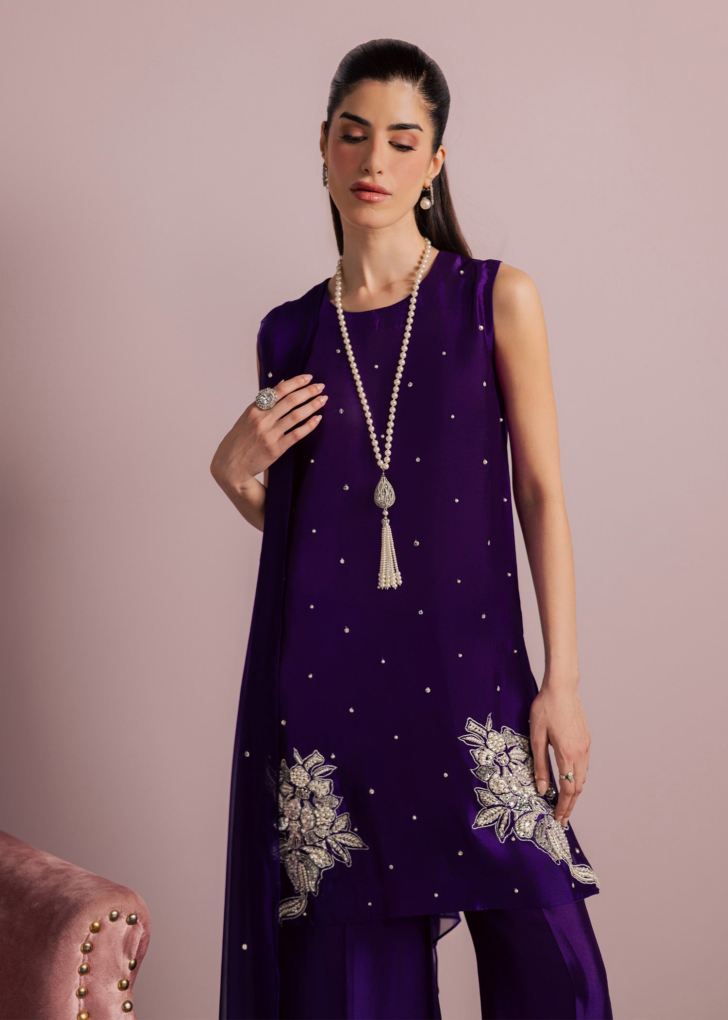 tussar silk Kurta Set in Purple