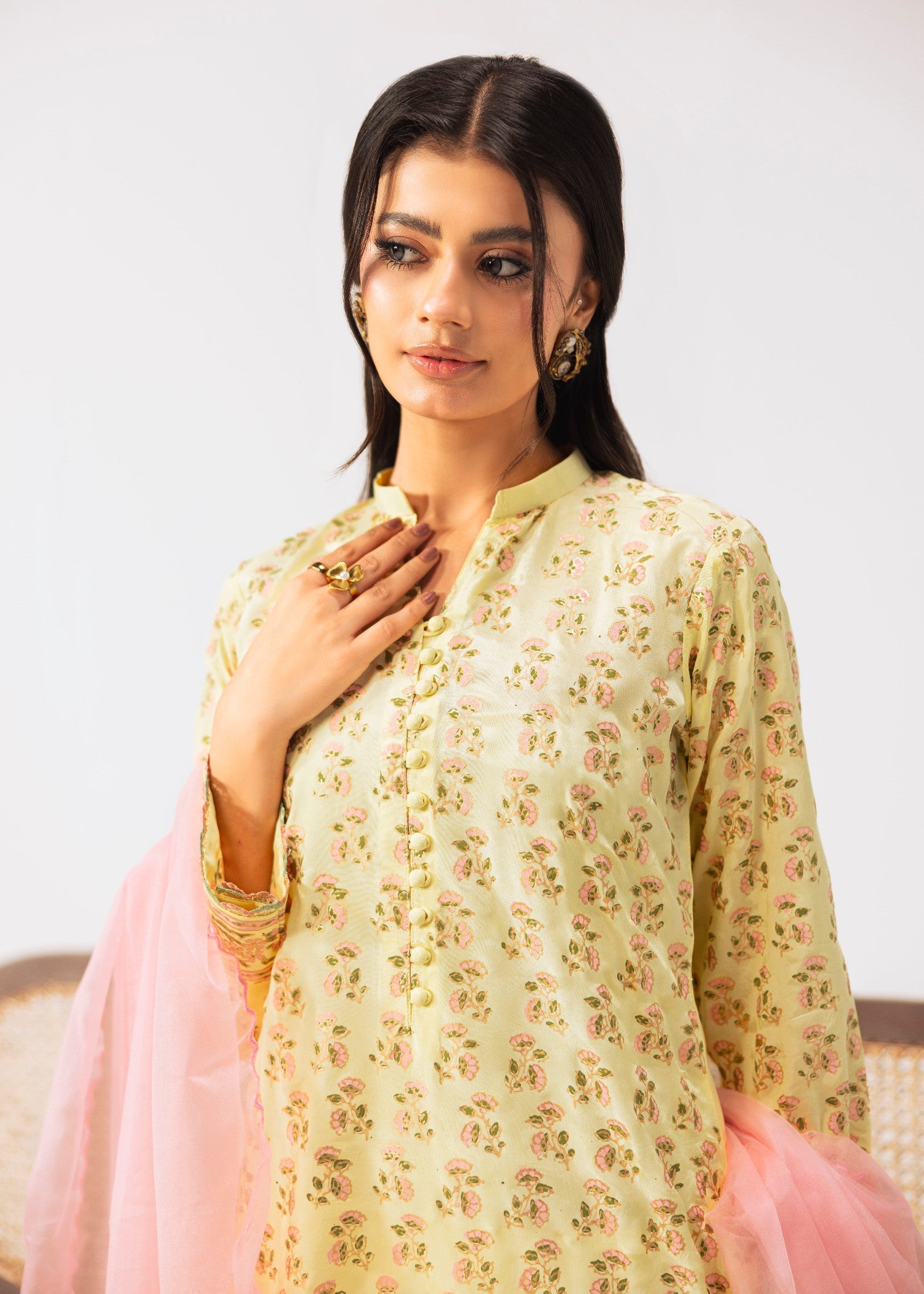 korean raw silk Kurta Set in Butter
