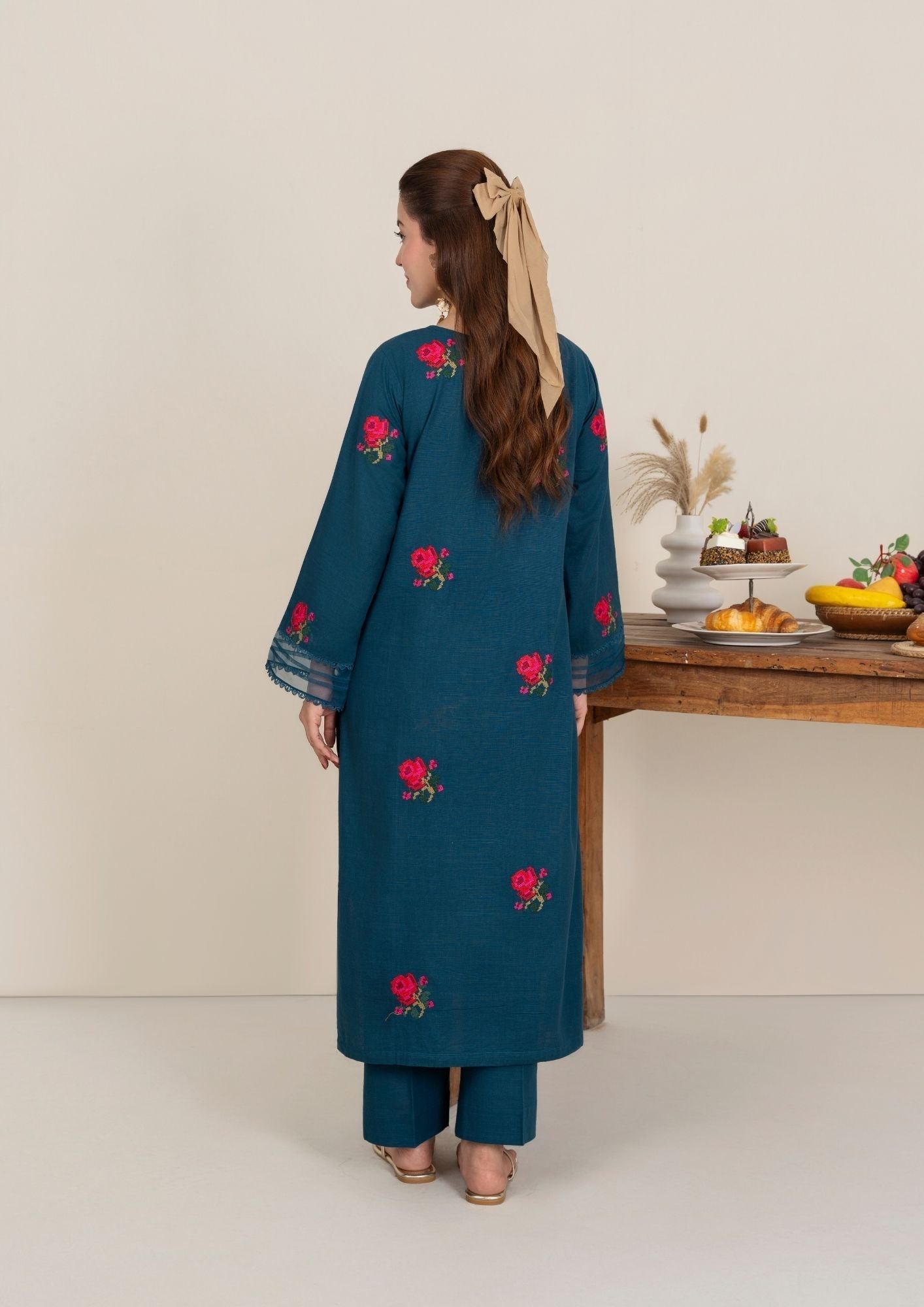 khaddar Kurta Set in Teal
