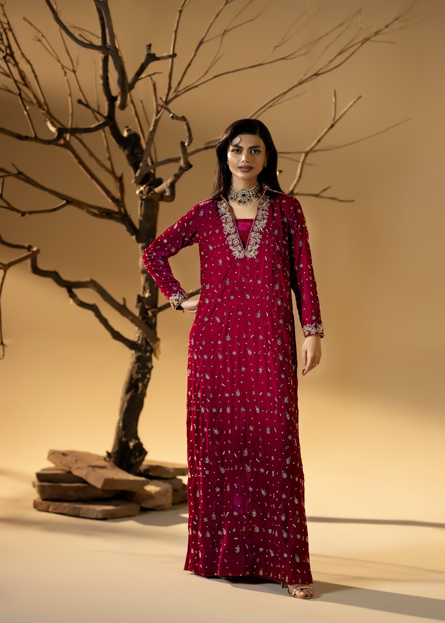 chinese micro velvet 9000 Kaftan in Hot pink