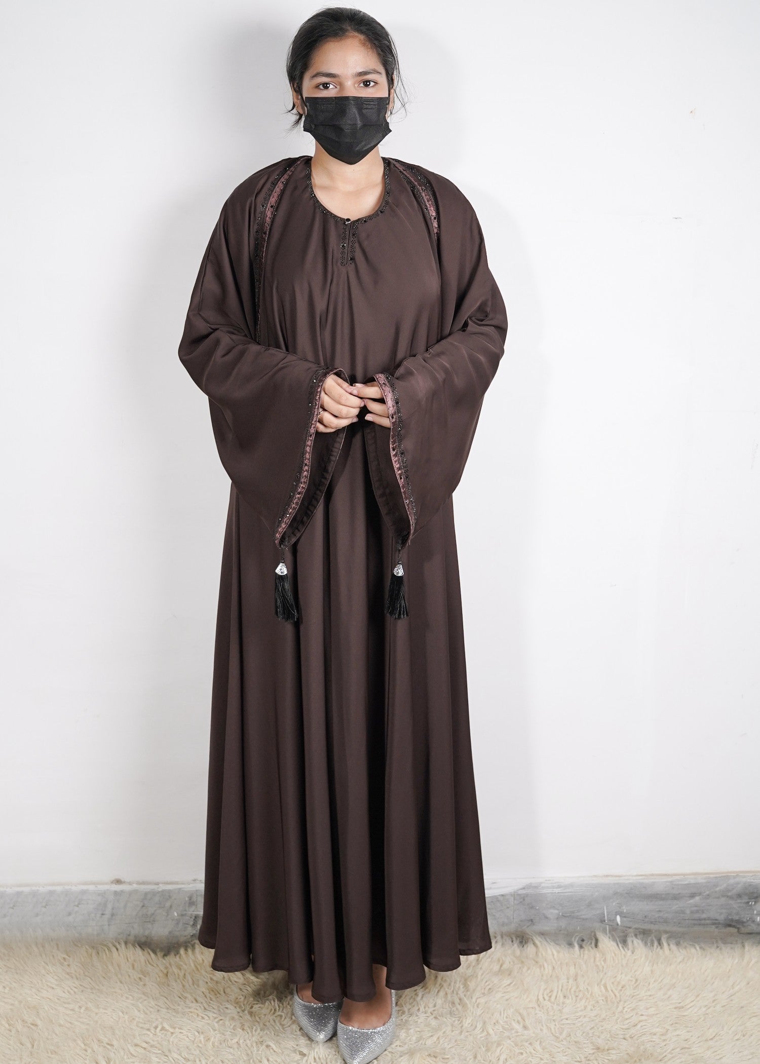 georgette silk Abaya in Chocolate brown