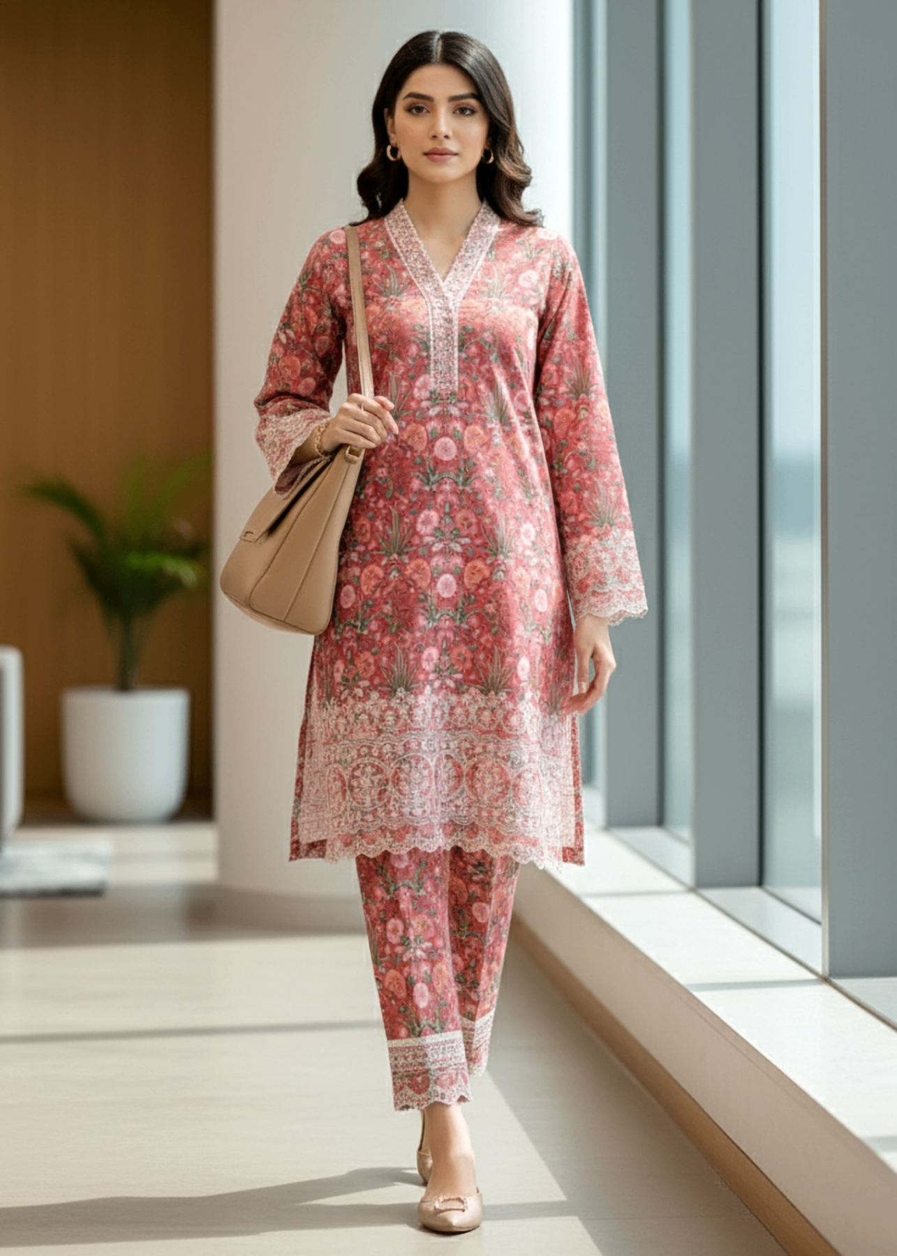 lawn Co Ord Sets in Dark coral