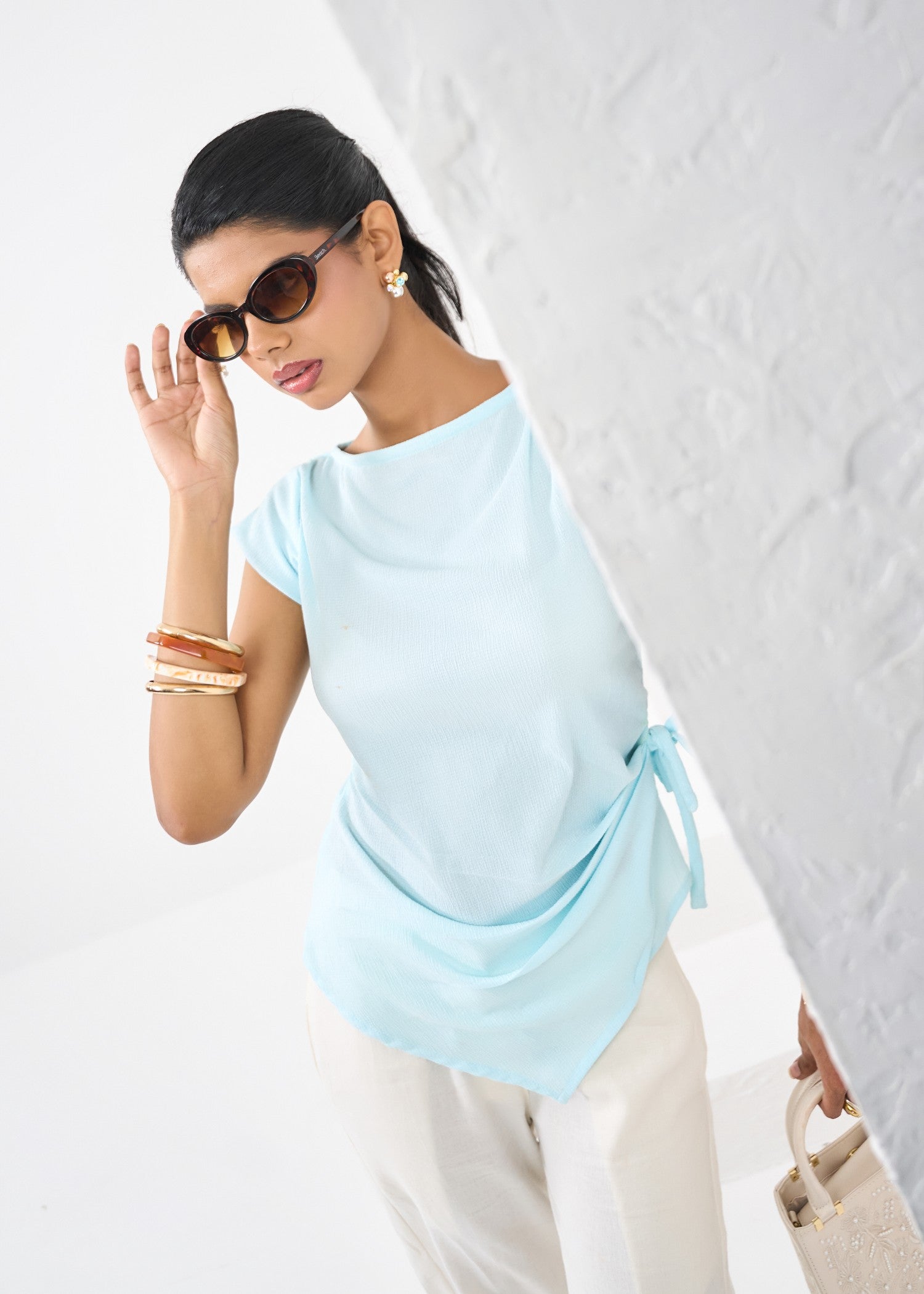 crepe georgette Top in Powder blue