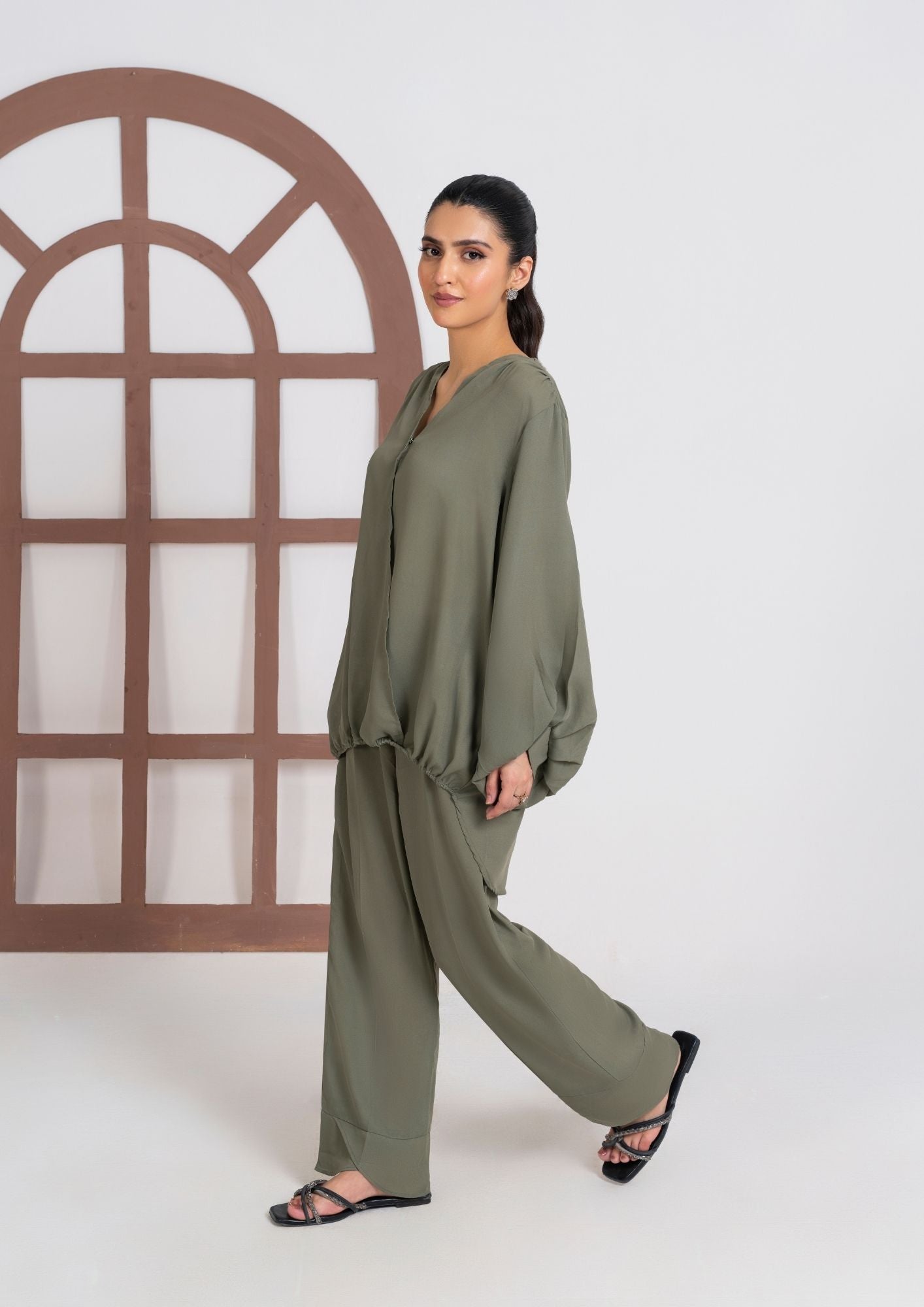 georgette Co Ord Sets in Olive green
