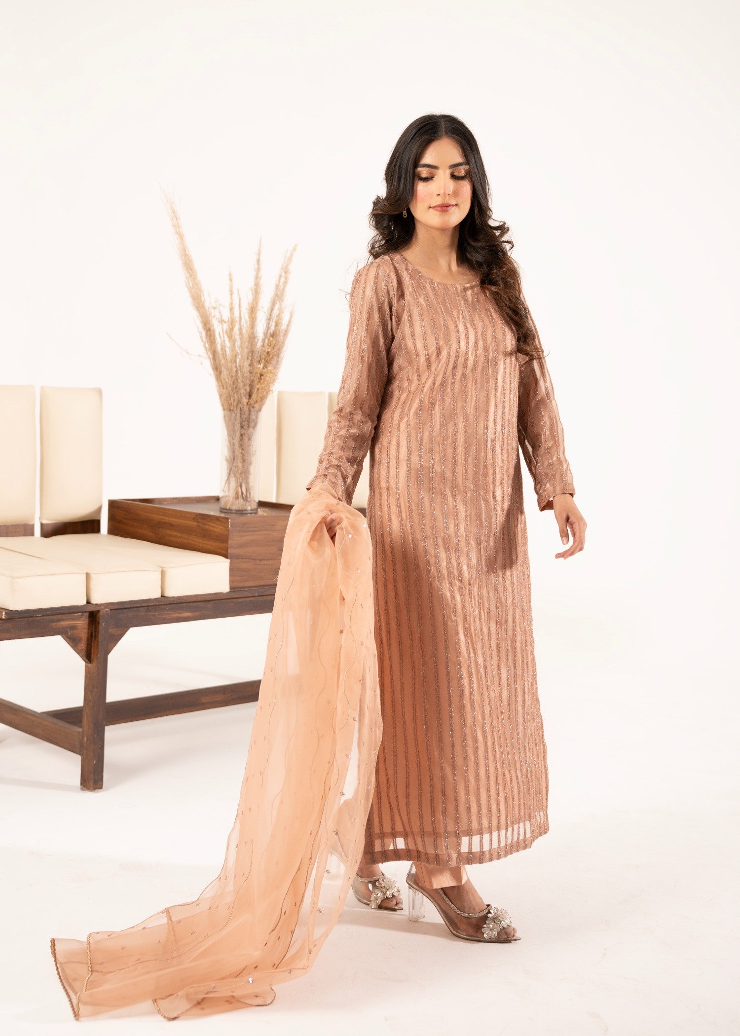 moonlight Kurta Set in Peach orange