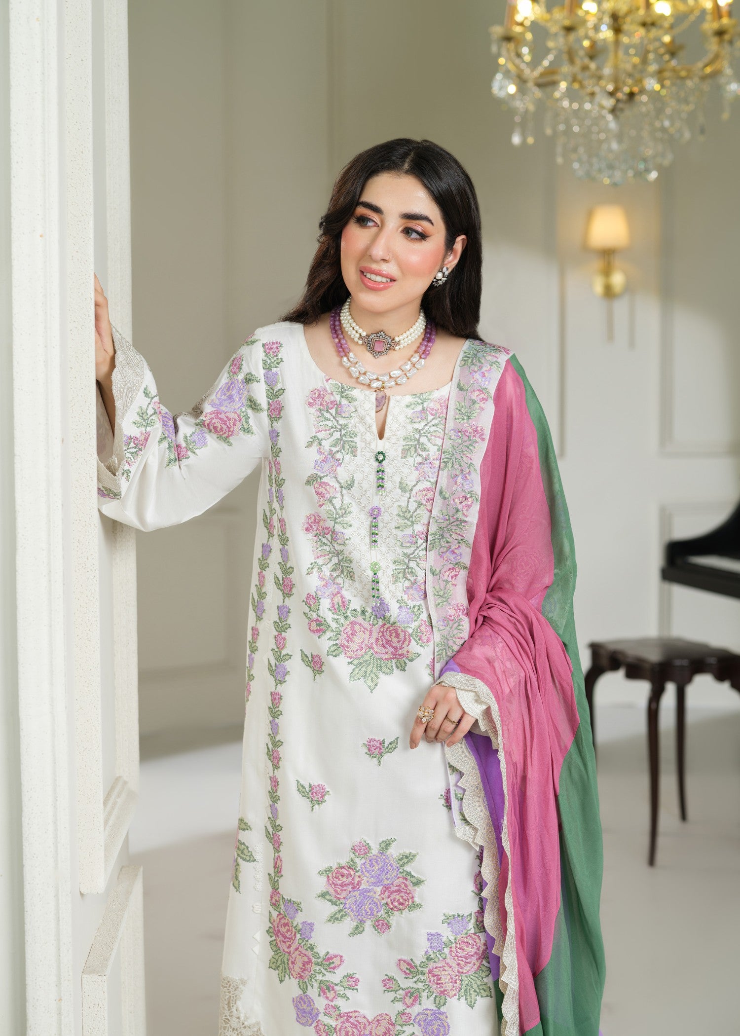 cambric cotton Kurta Set in White
