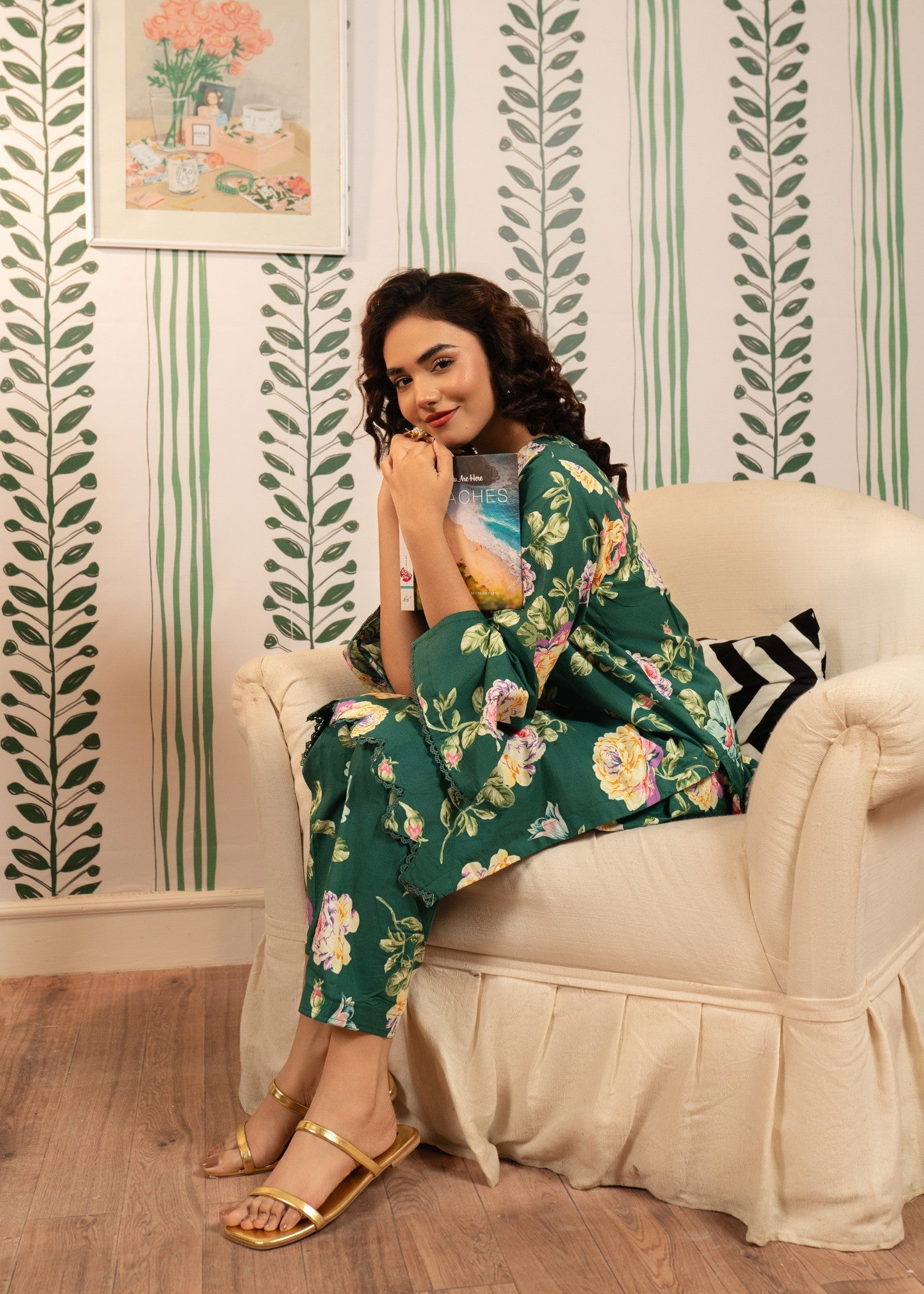 lawn cotton Co Ord Sets in Forest green