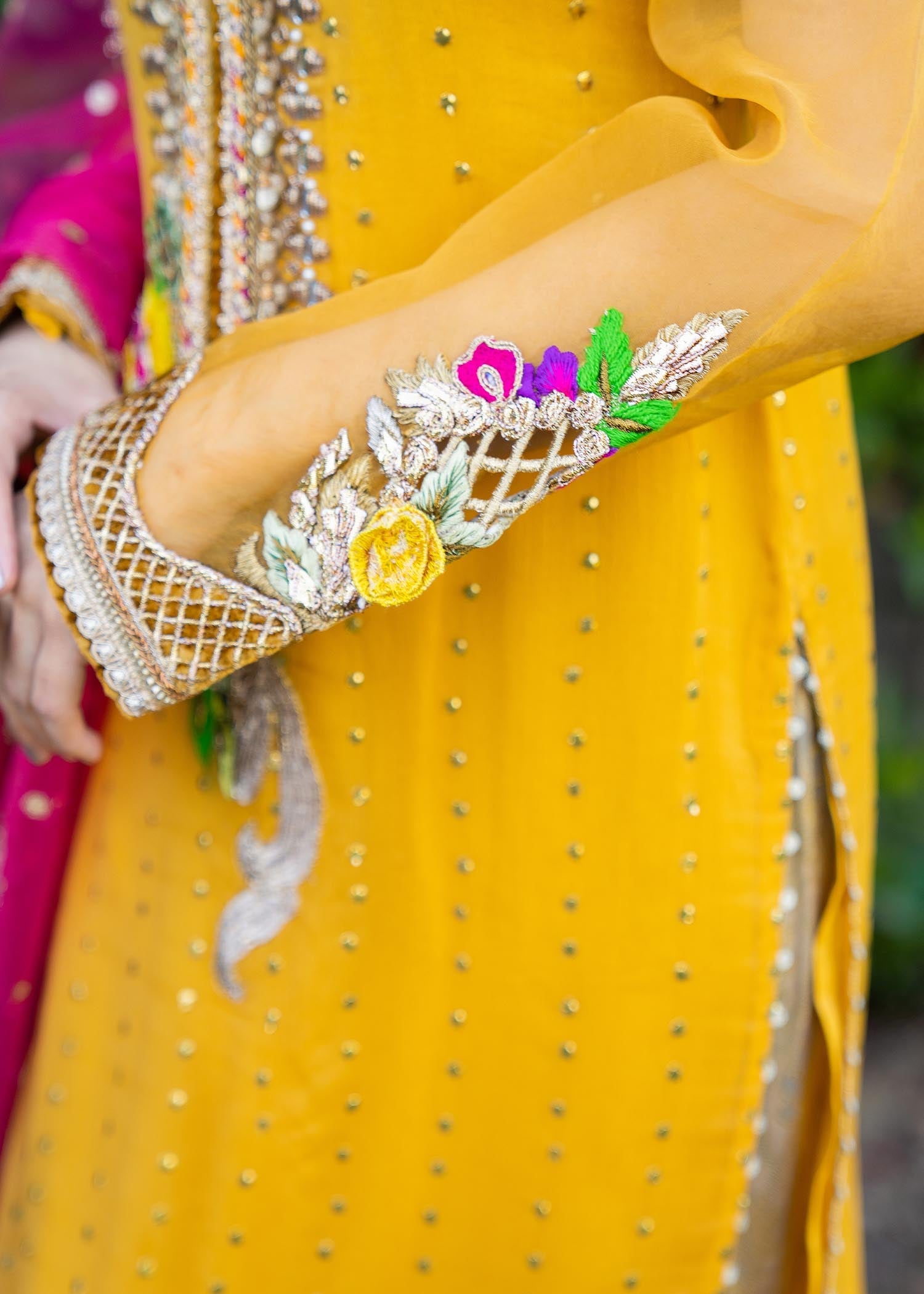 crinkle chiffon Kurta Set in Mustard