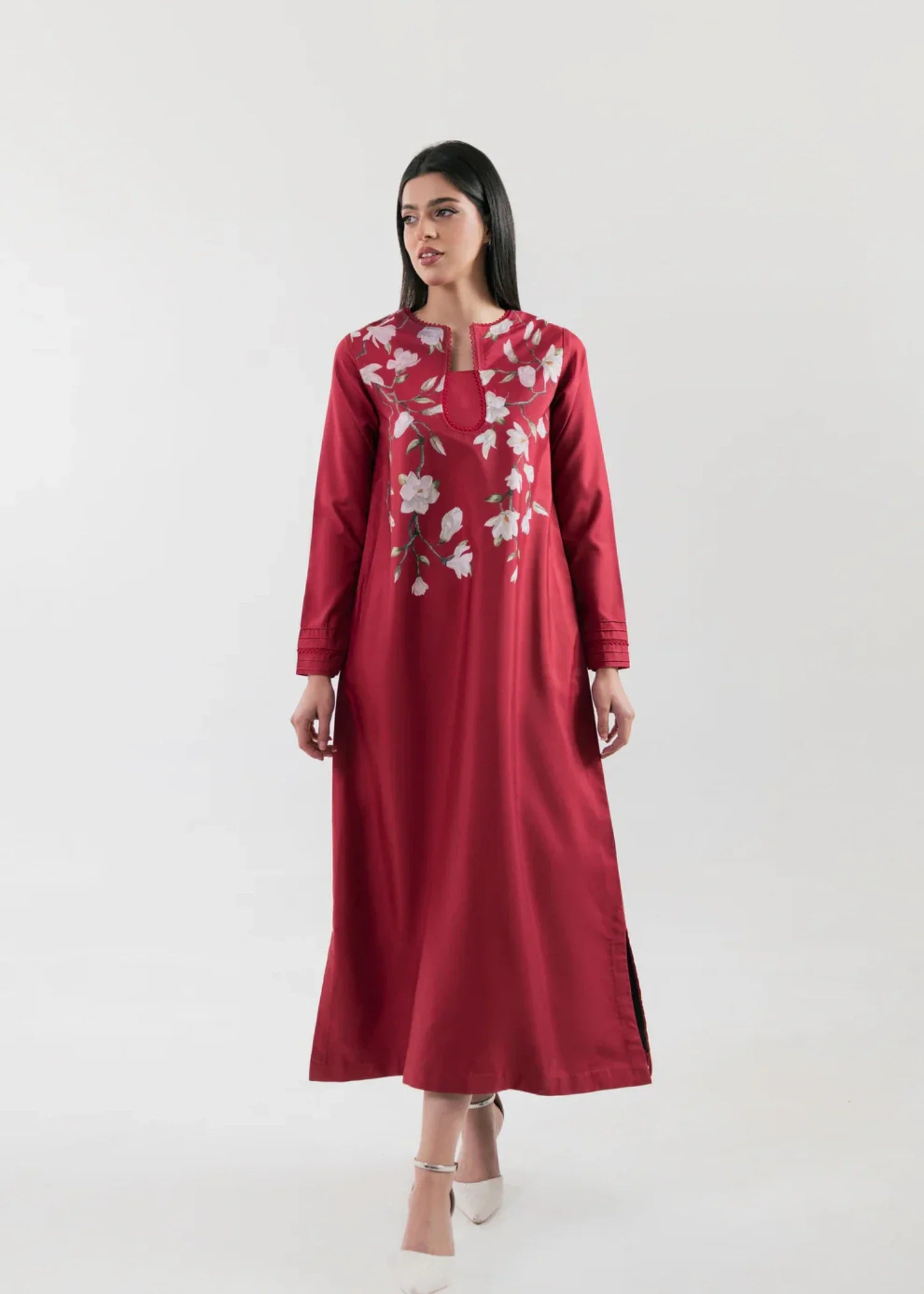 poly lawn Kurti in Red