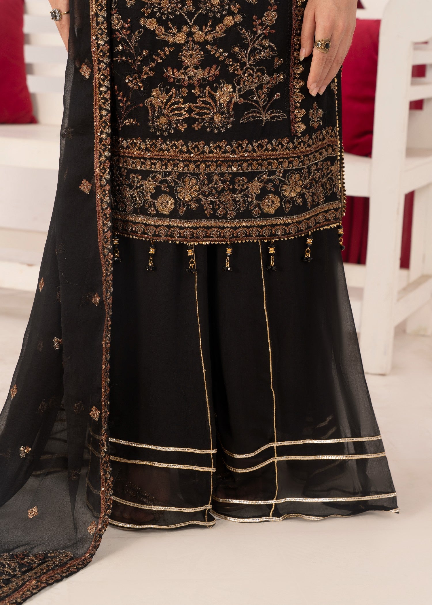 chiffon Sharara in Taupe black