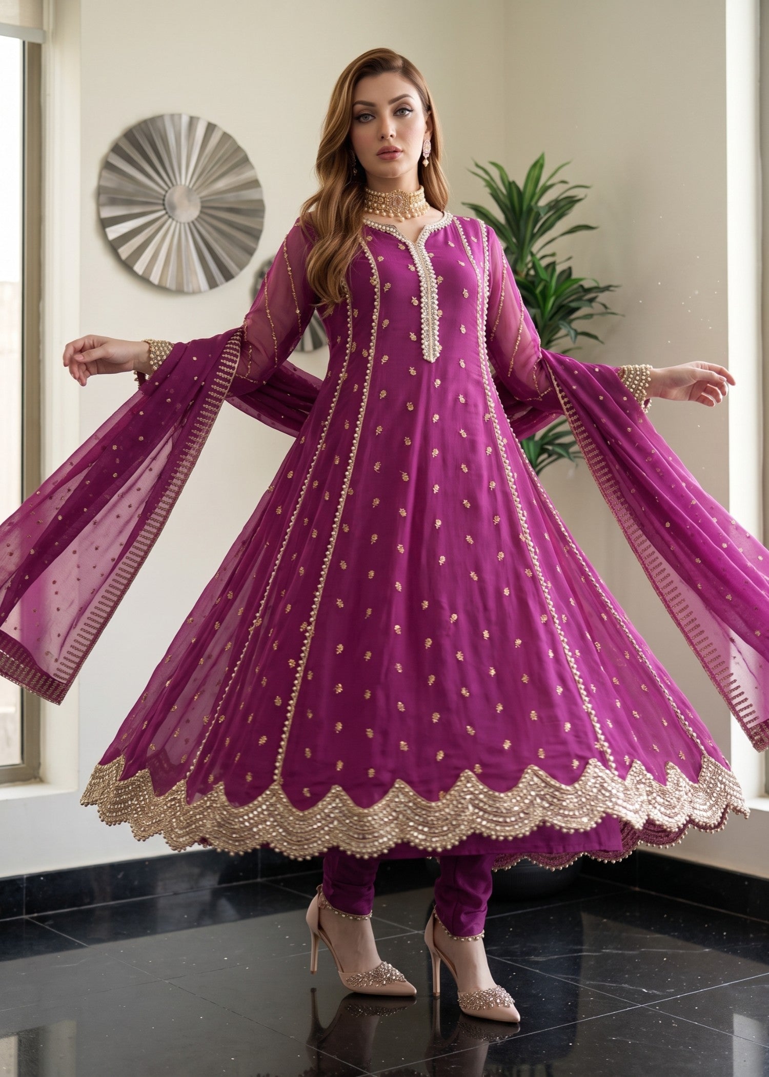 chiffon Pishwas in Mauve
