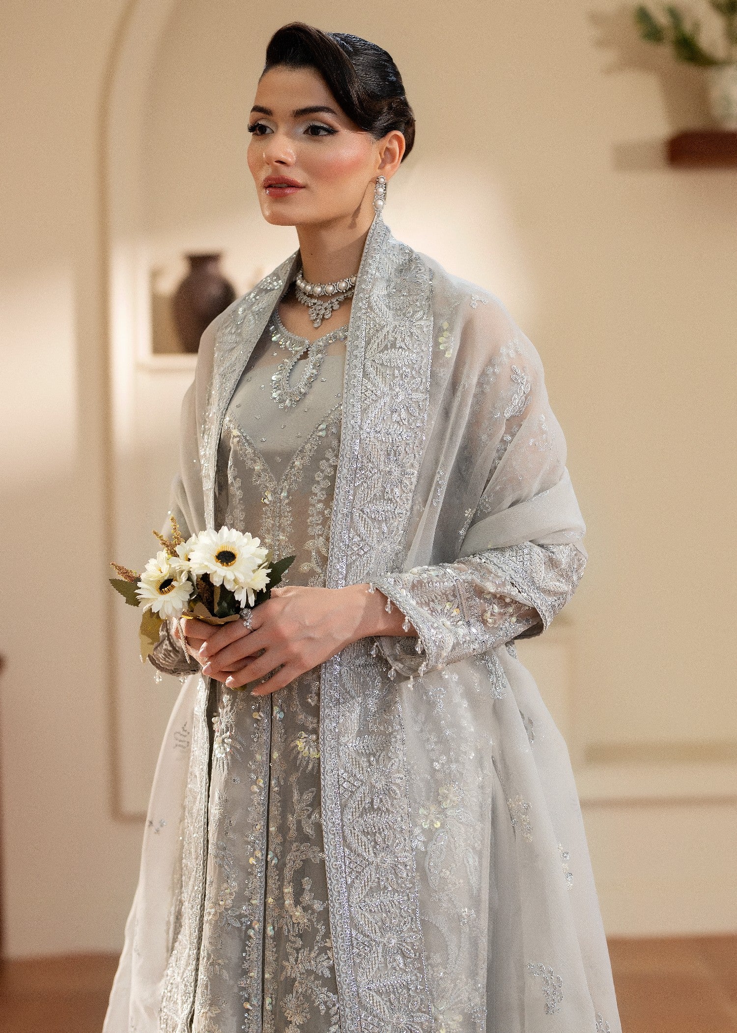 organza Sharara in Pastel grey