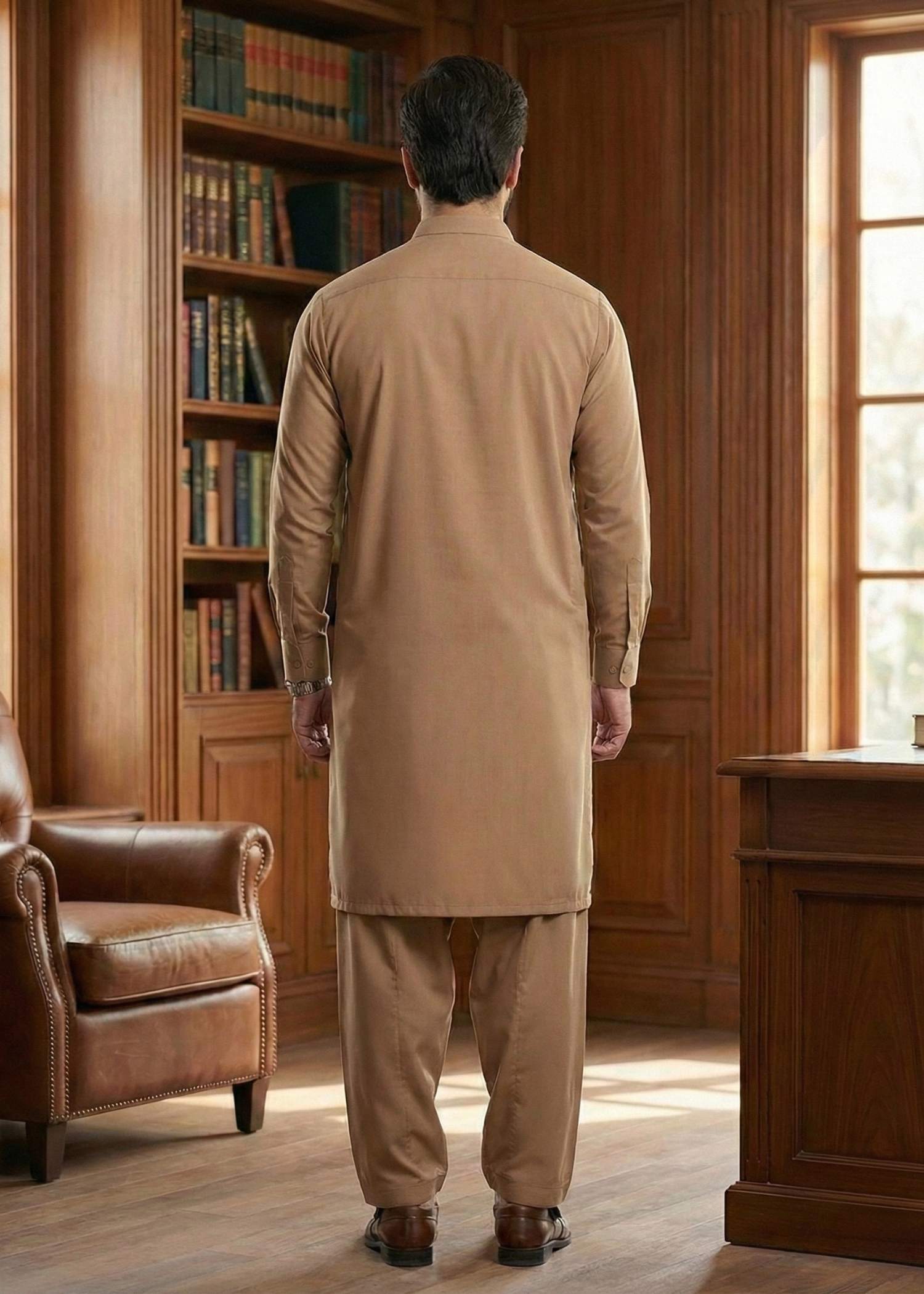 wash & wear Shalwar Kameez in Sand brown by Dot N Dot