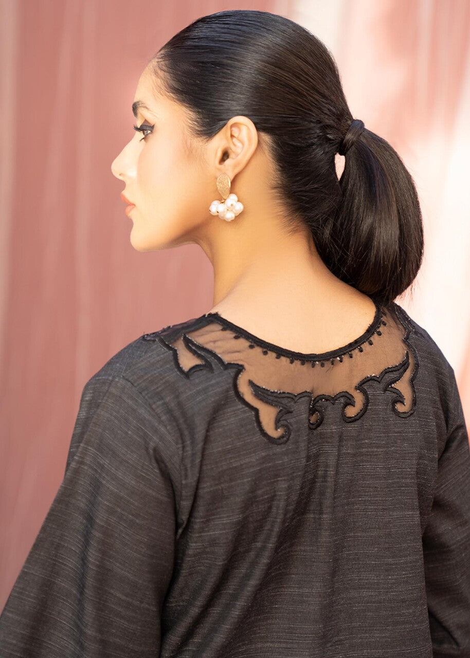 slub cambric Kurta Set in Charcoal black