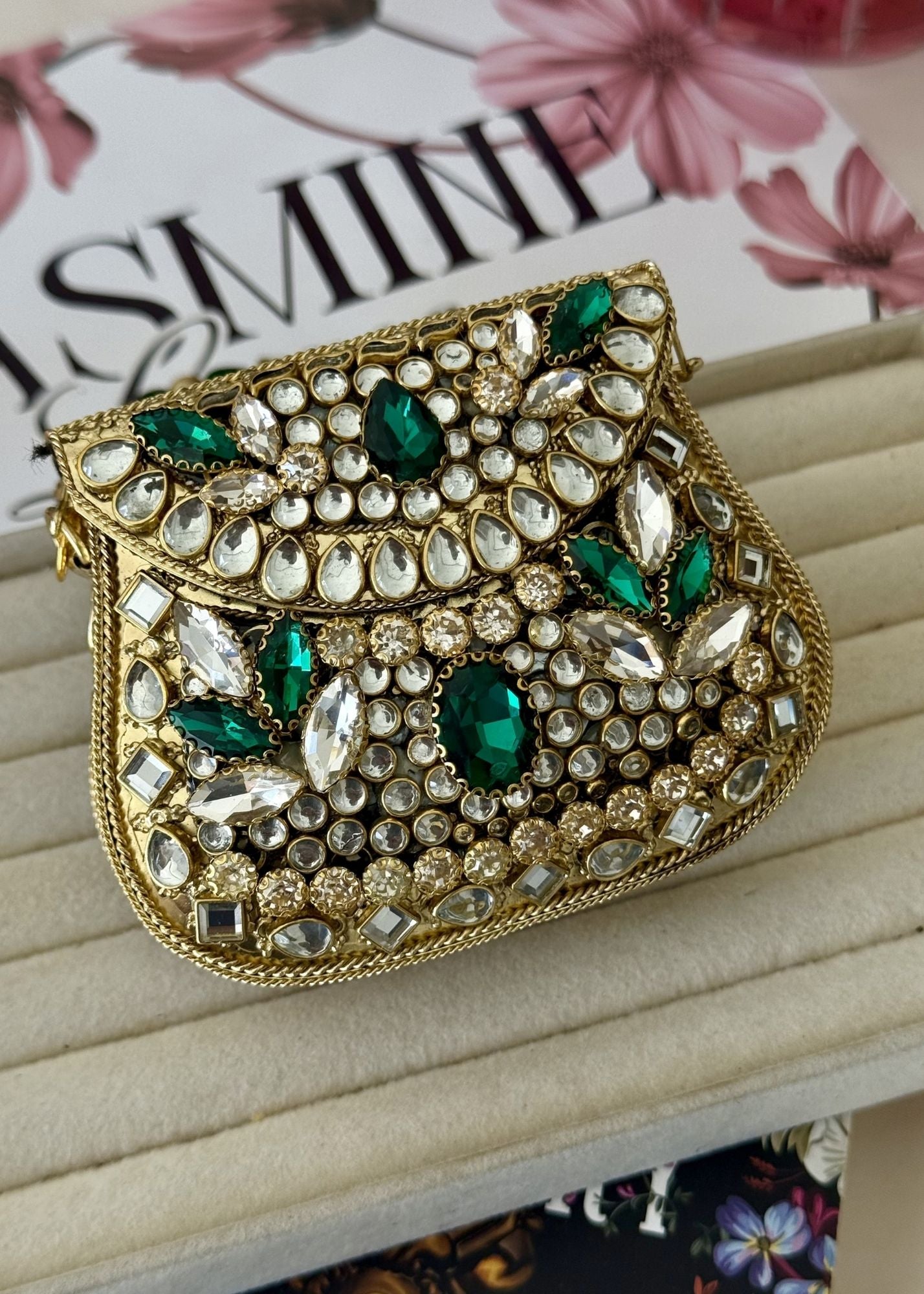 Clutch in Emerald green, gold Color by - Trendy Women Clutch JWJ0823