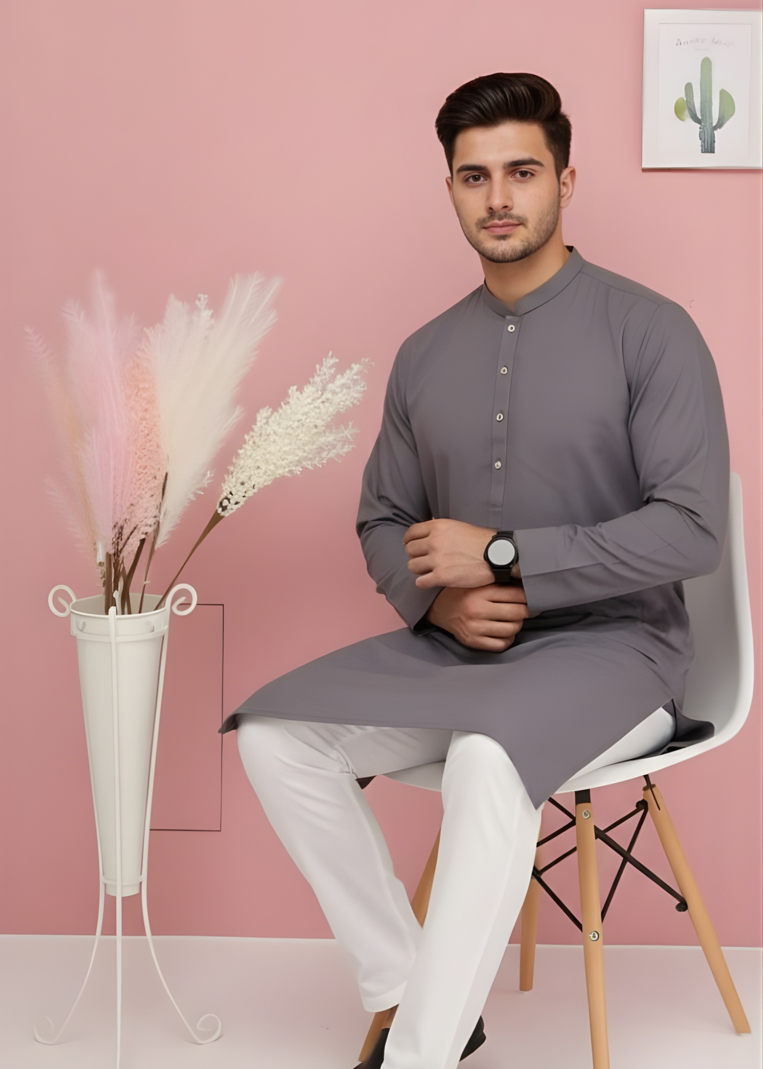 cotton dobby Kurta in Cool grey