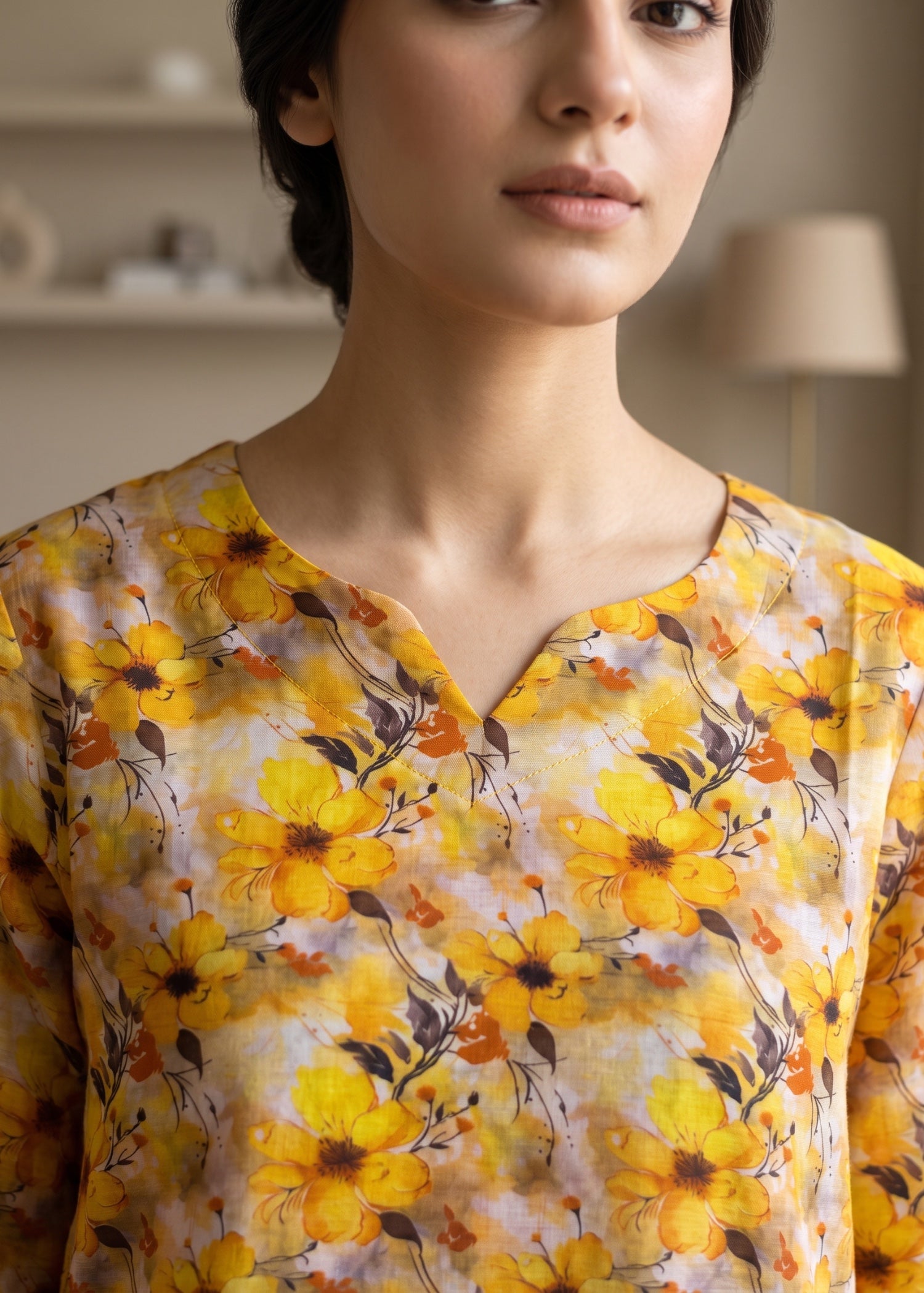 lawn cotton Kurti in Mellow yellow