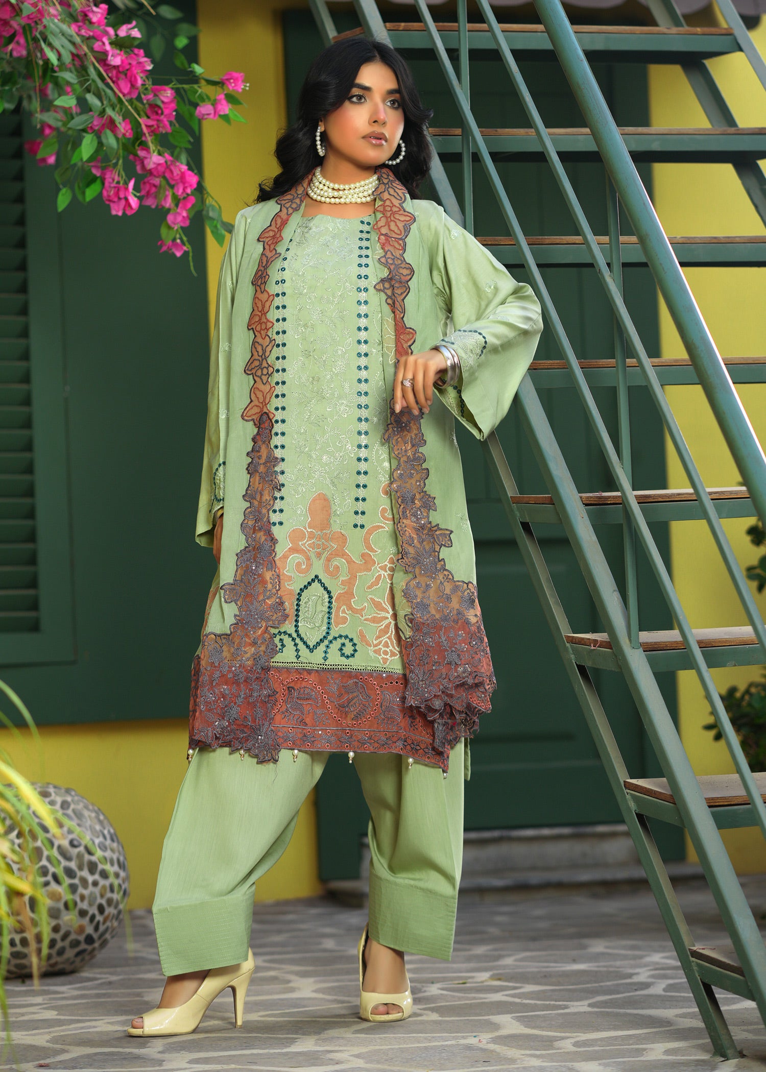 viscose Kurta Set in Lime green
