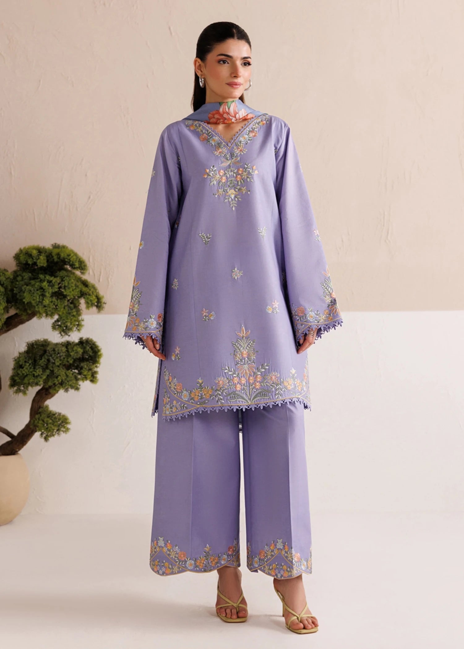 cotton Kurta Set in Lavender