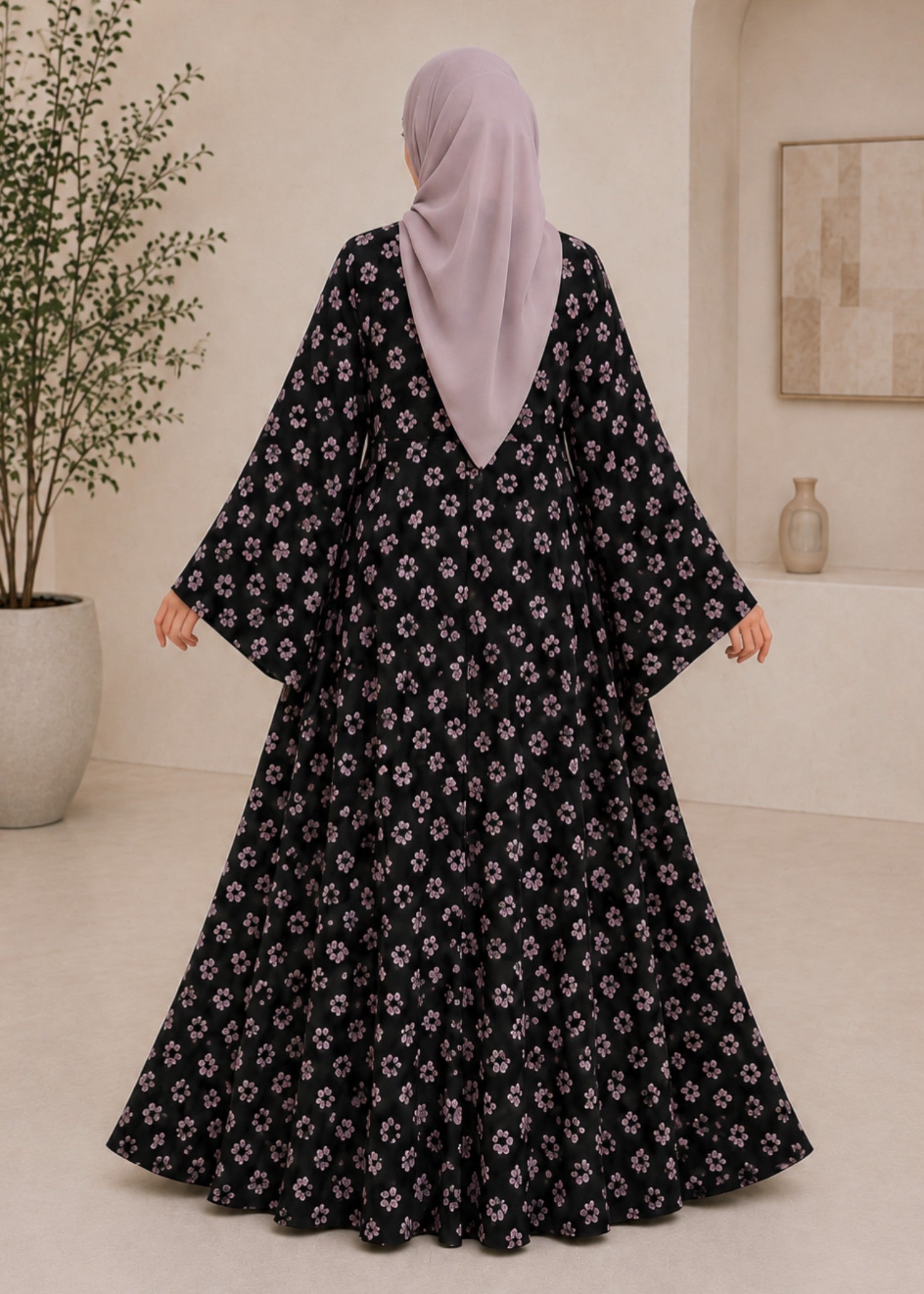 crepe georgette Abaya in Coral pink, black