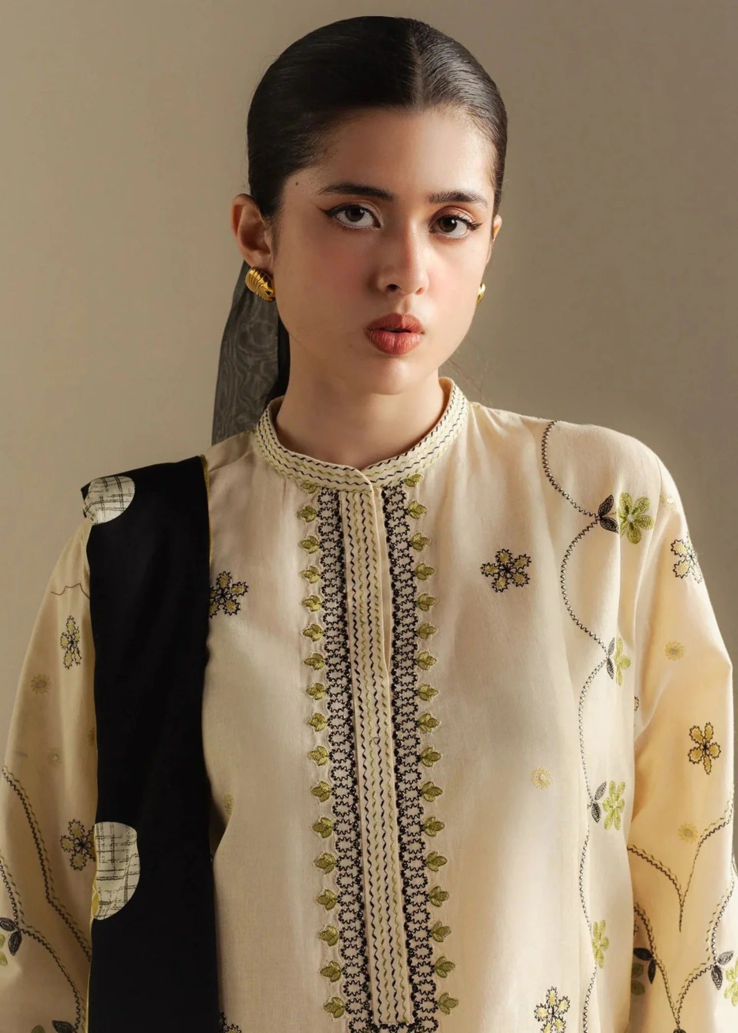 slub khaddar Kurta Set in Beige