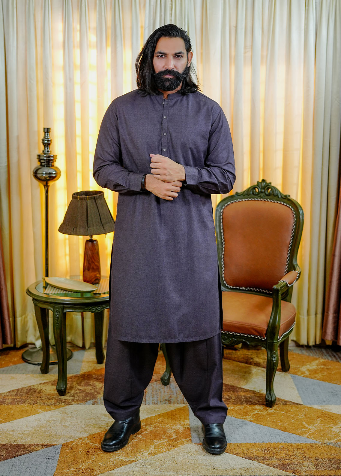 acrylic wool Shalwar Kameez in Purple heart by Real Image Clothing