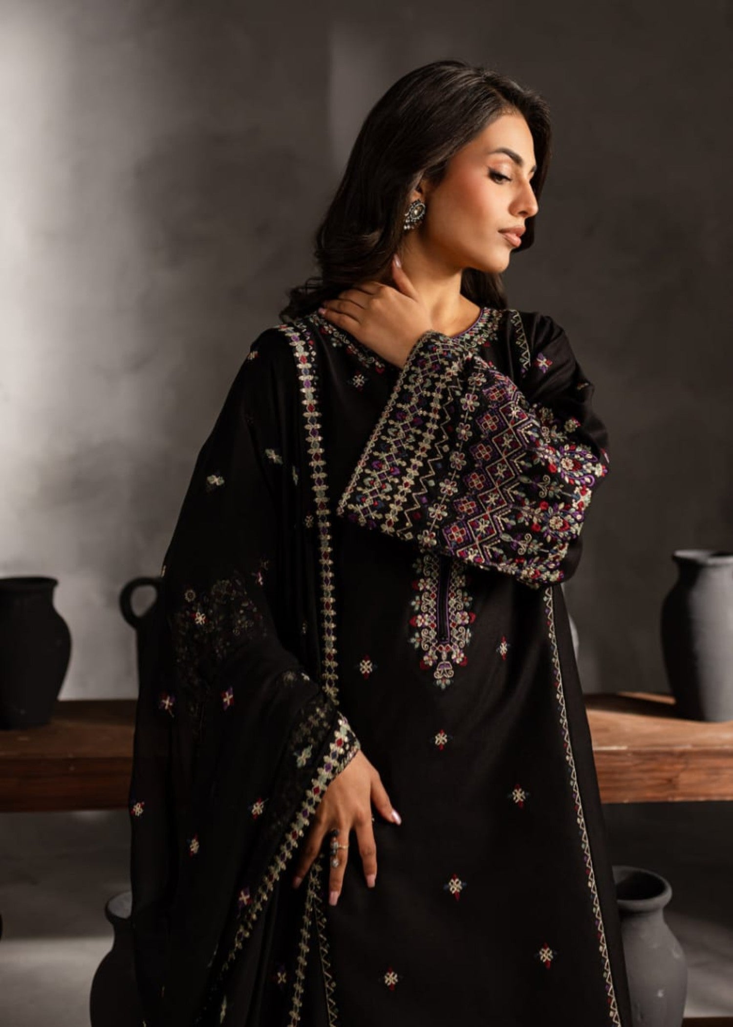 linen Kurta Set in Black