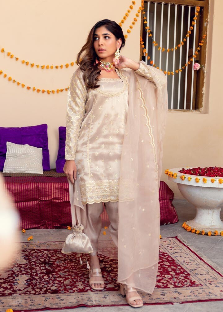 tissue Kurta Set in Beige