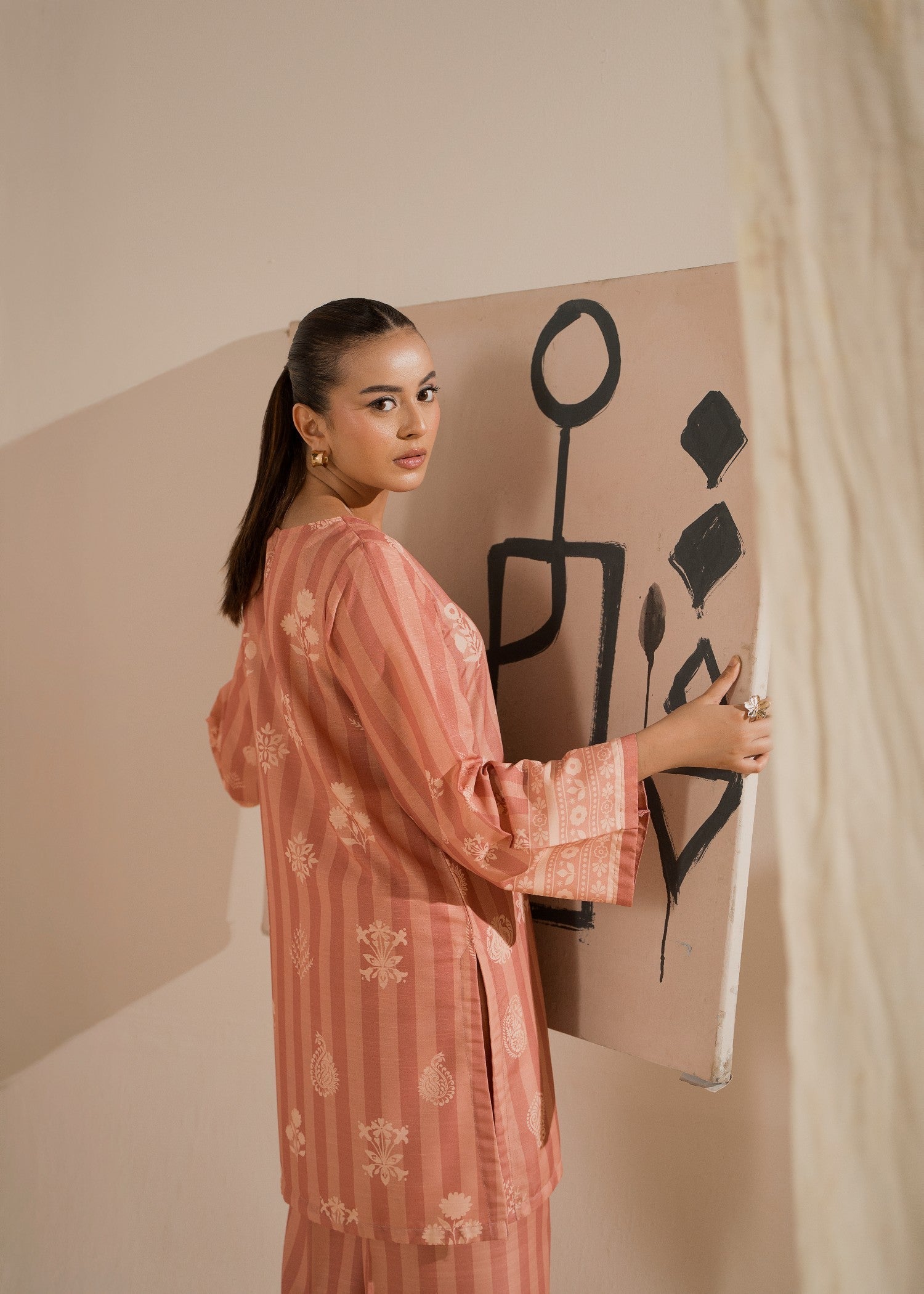 raw silk Co Ord Sets in Peach pink