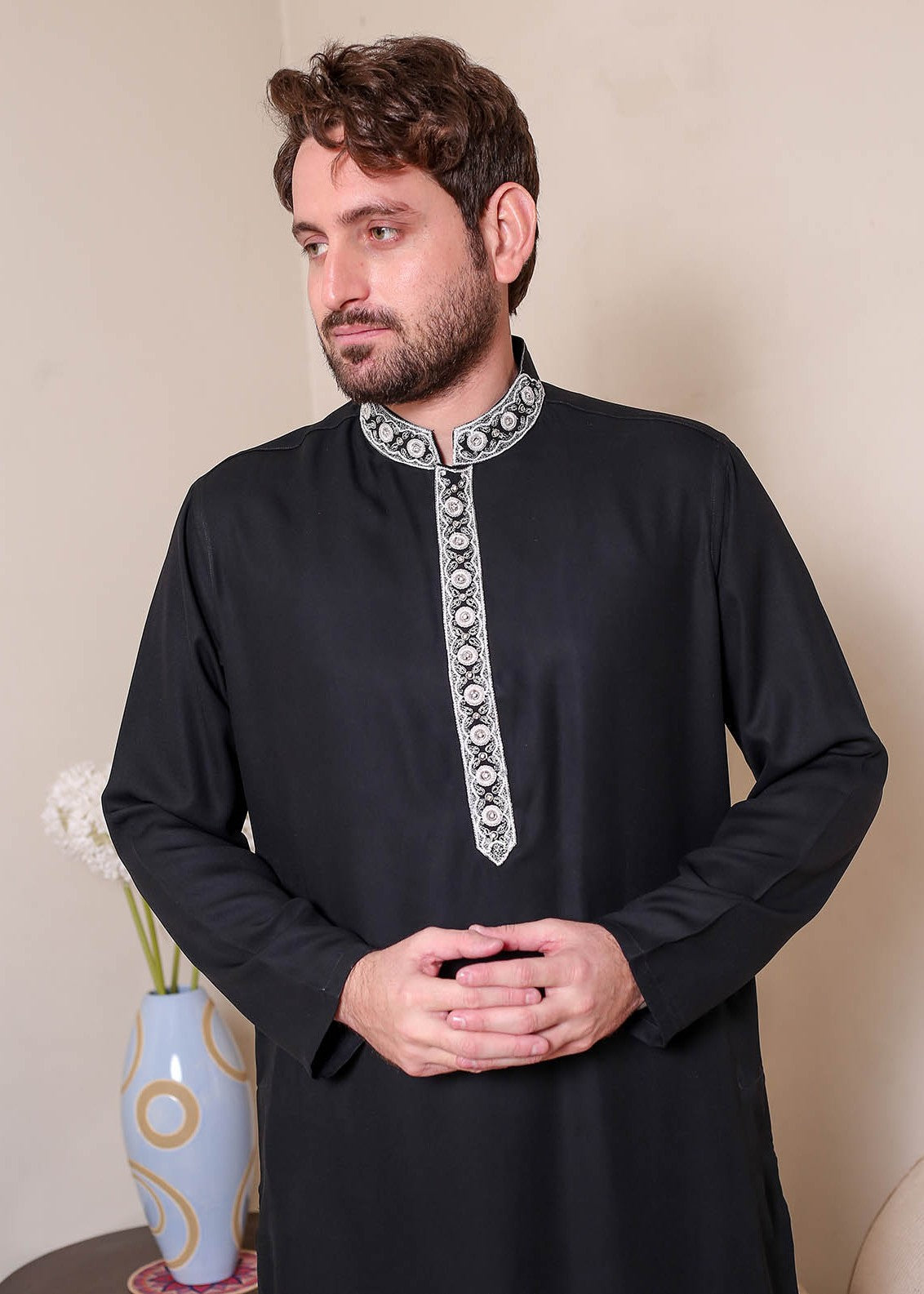 smoky georgette Shalwar Kameez in Black
