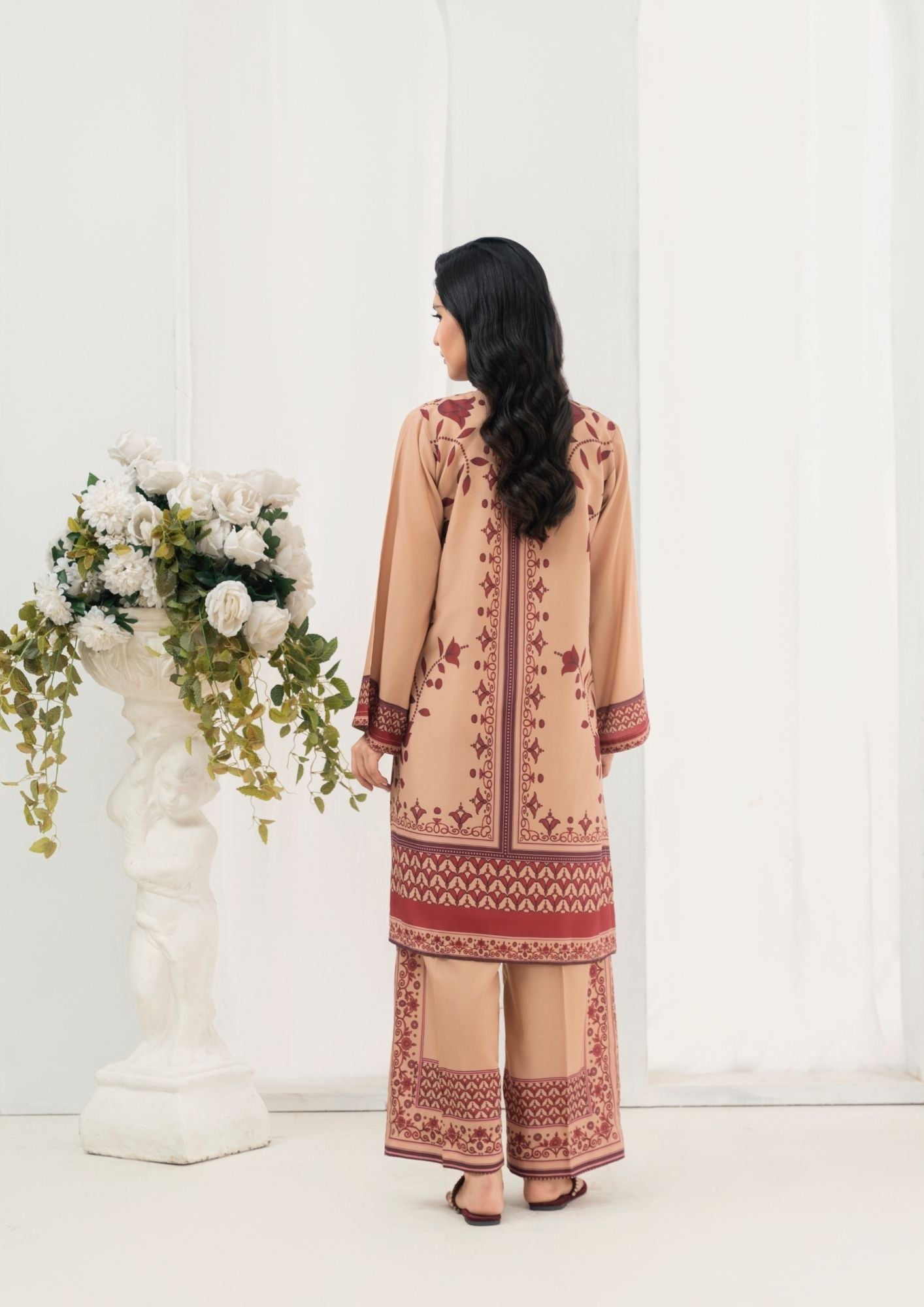 swiss cotton Kurta Set in Camel brown