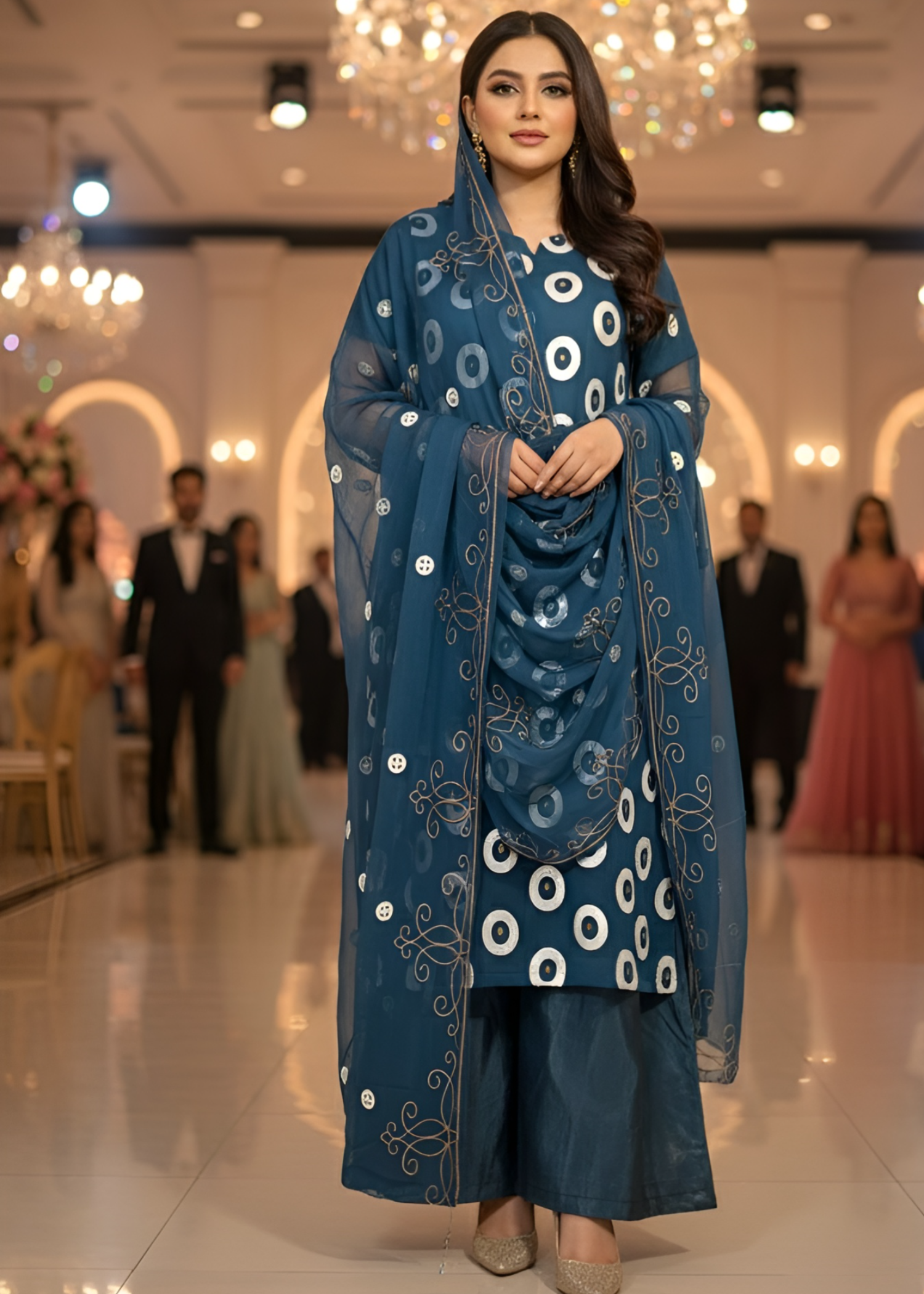 chiffon Gharara in Teal