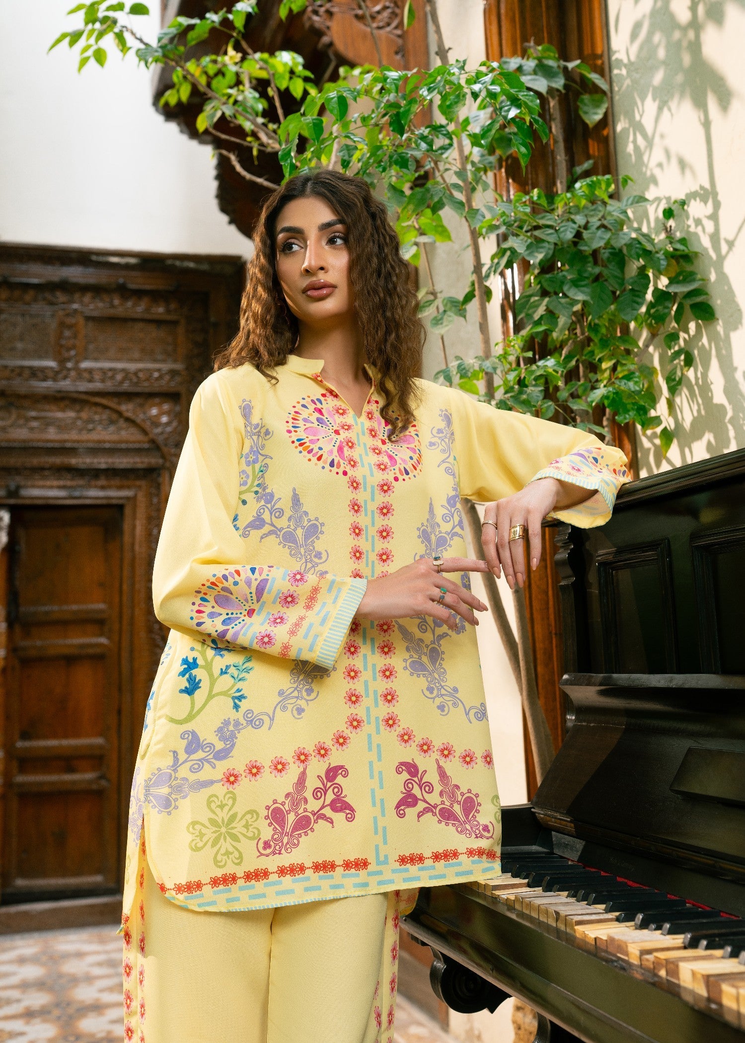 poly lawn Co Ord Sets in Light yellow